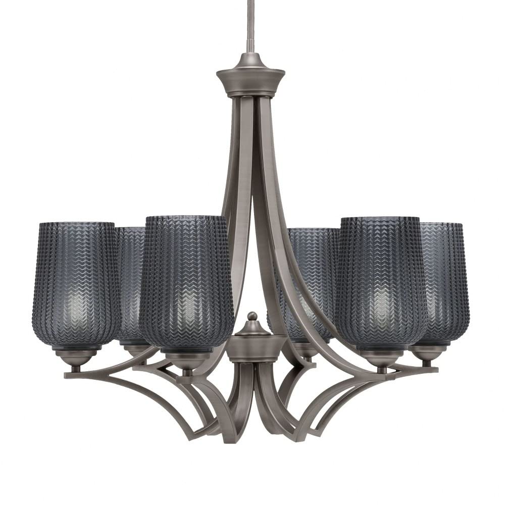 Toltec Lighting 566-Gp-4252 Zilo - 6 Light Uplight Chandelier-23 Inches Tall And 25.75 Inches Wide, Finish Color: Graphite, Glass Color: Smoke Textured