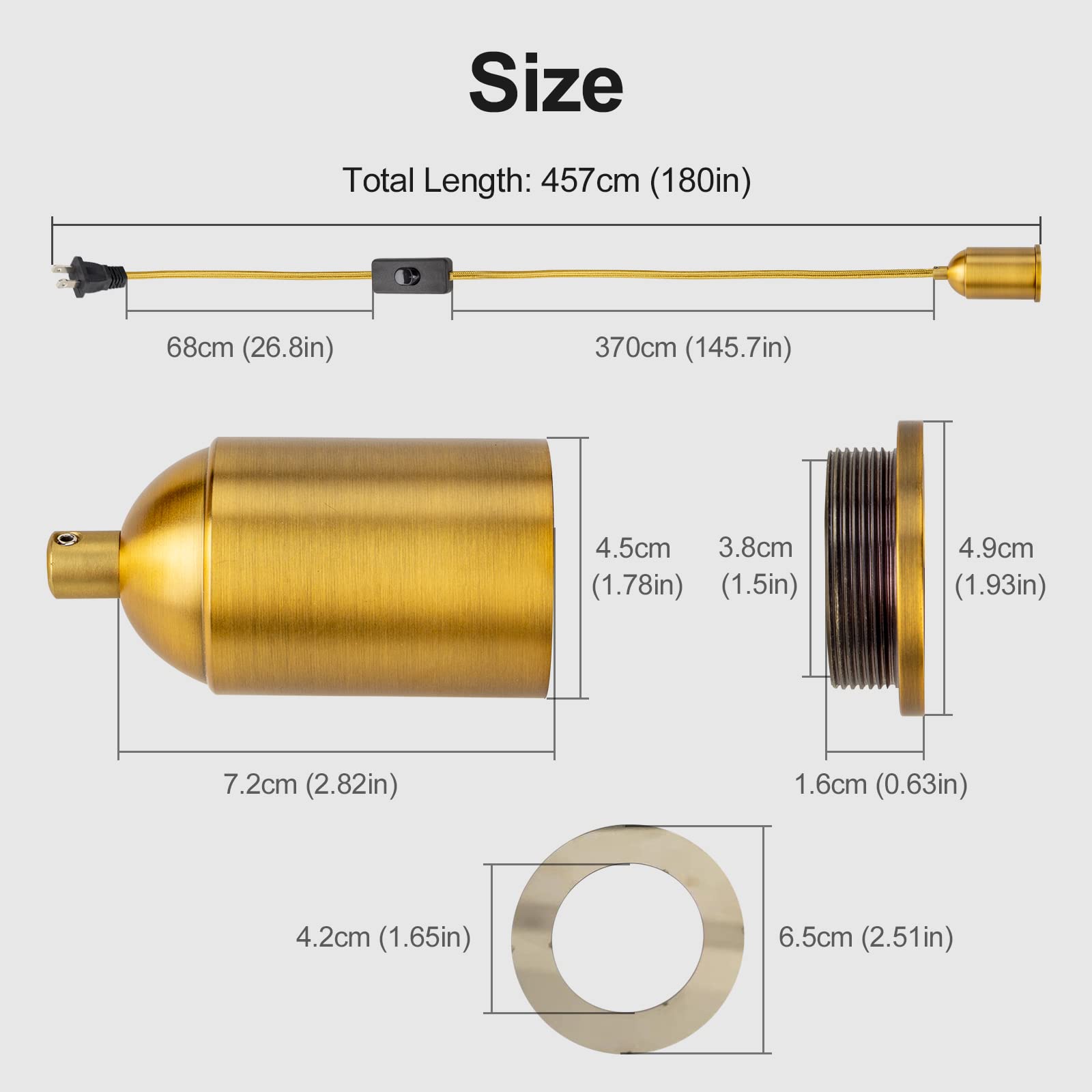 Hovnuyee Pendant Light Kit, 15ft Cord, Gold Aluminum, Industrial Design, 2 Pack, Model 5215.3