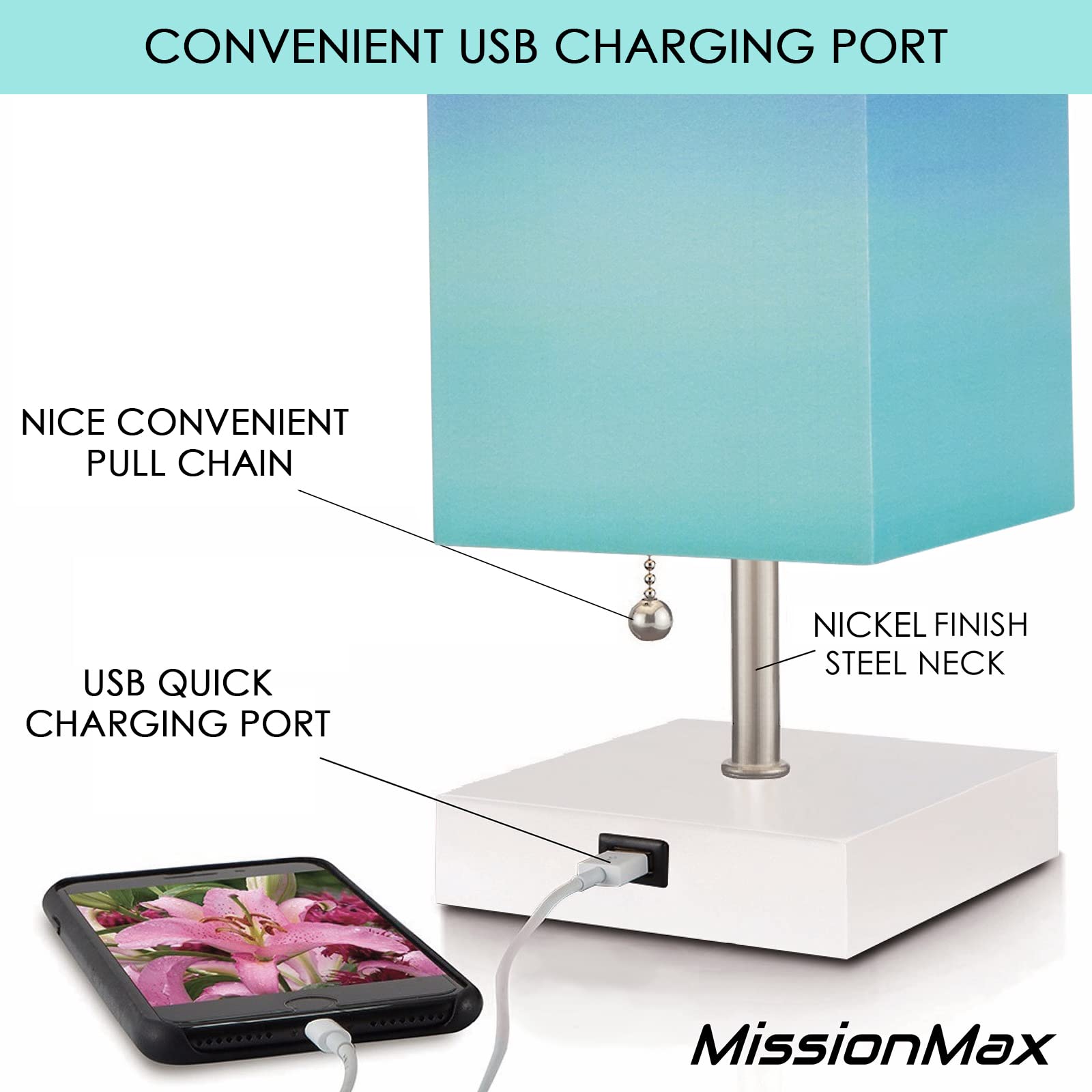 Missionmax Purple Haze Small Table Lamp With Usb Charging - Ideal For Bedside & Desk Use