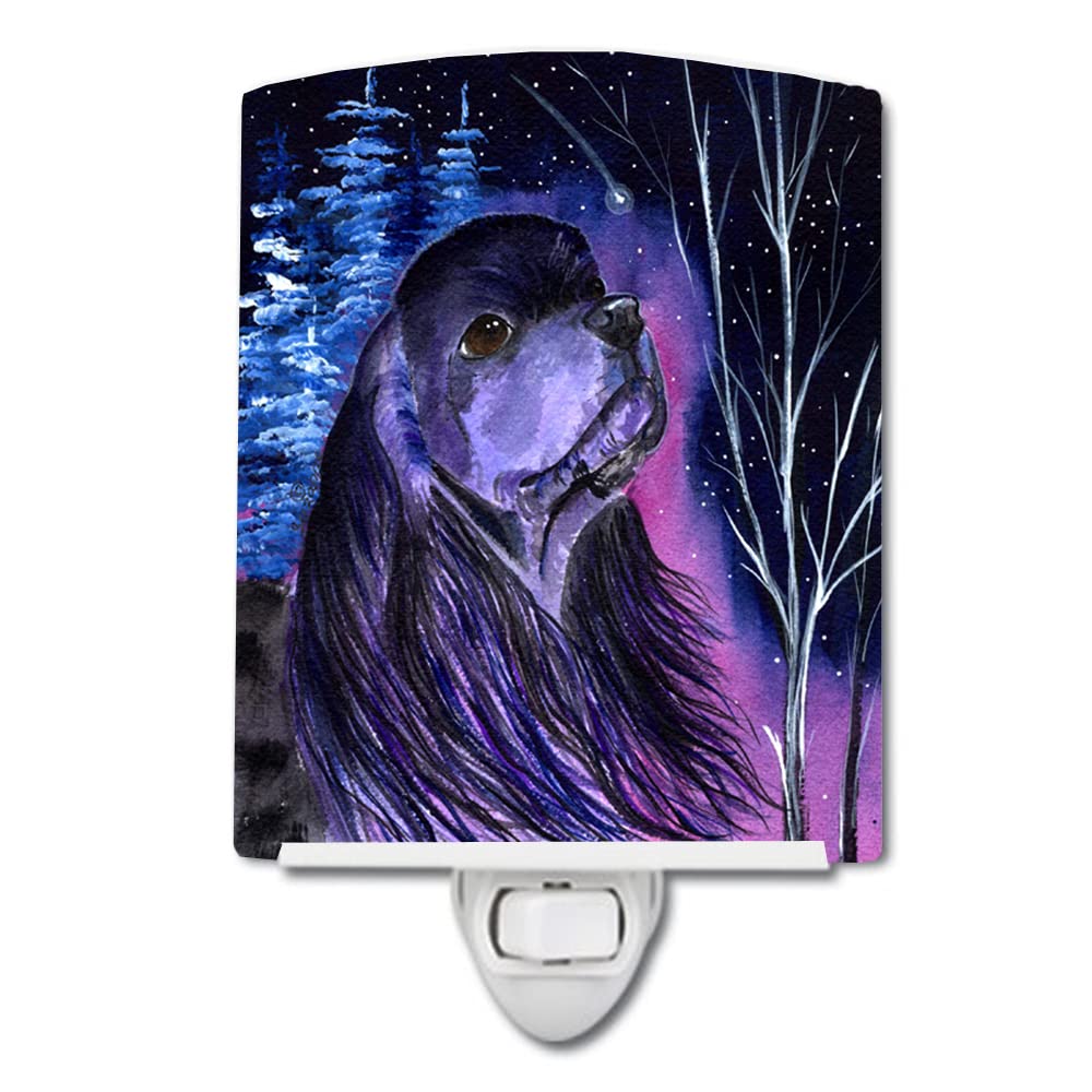 Carolines Treasures Ceramic Night Light, Starry Night Cocker Spaniel, UL-Certified, 6x4x3in, Multicolor, Model SS8385CNL