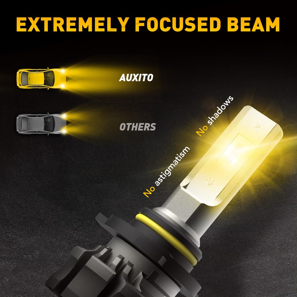 AUXITO 9145 LED Fog Light Bulbs, 6000LM, 3000K Amber, H10/9145, Pack of 2