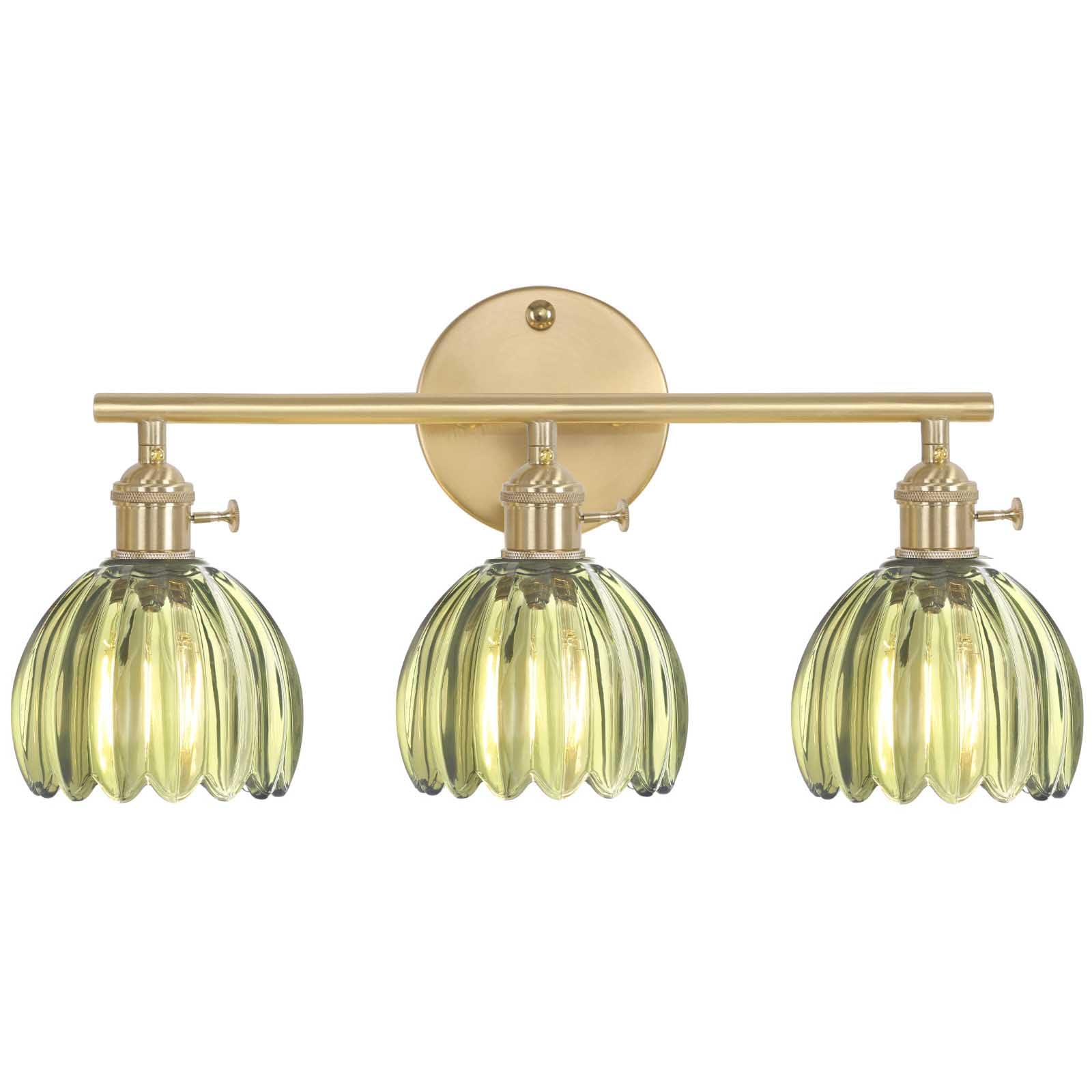 Shenmoyl Bathroom Light Fixtures  3-Light Brass Vanity wall Light Over Mirror with Green Tulip Glass Shade for Bedroom Living Room (Bulb Not Included)