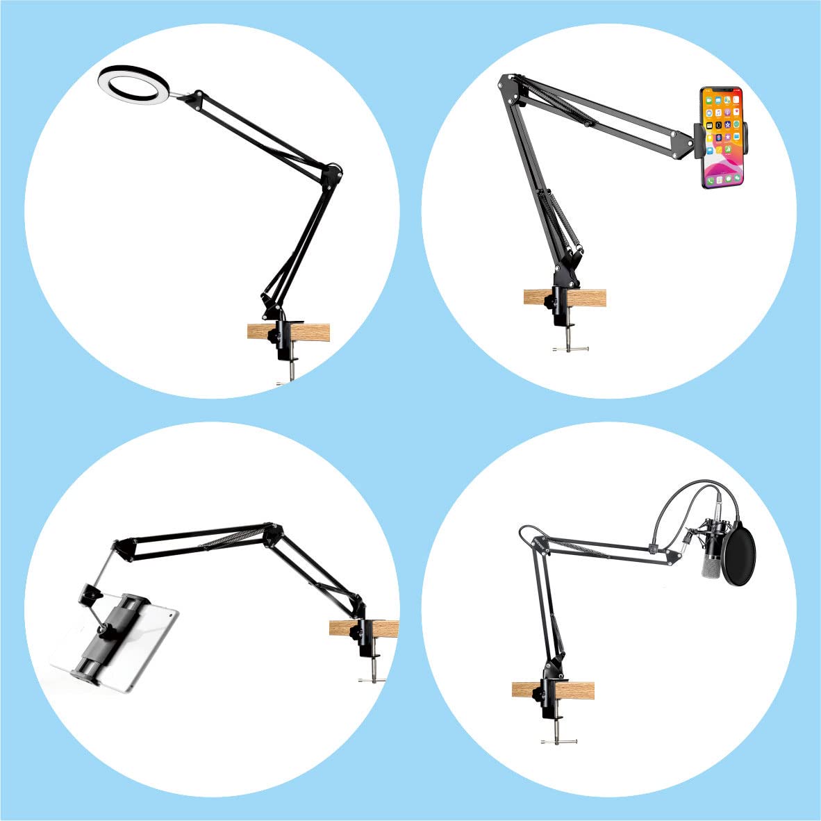 Xinme Desk Lamp Clamp: 2Pack 1/2 Enlarge Hole Replacement C Clamp Desk Light,Magnifying Glass W/ Light,Table Mic Stand,Mic Arm D