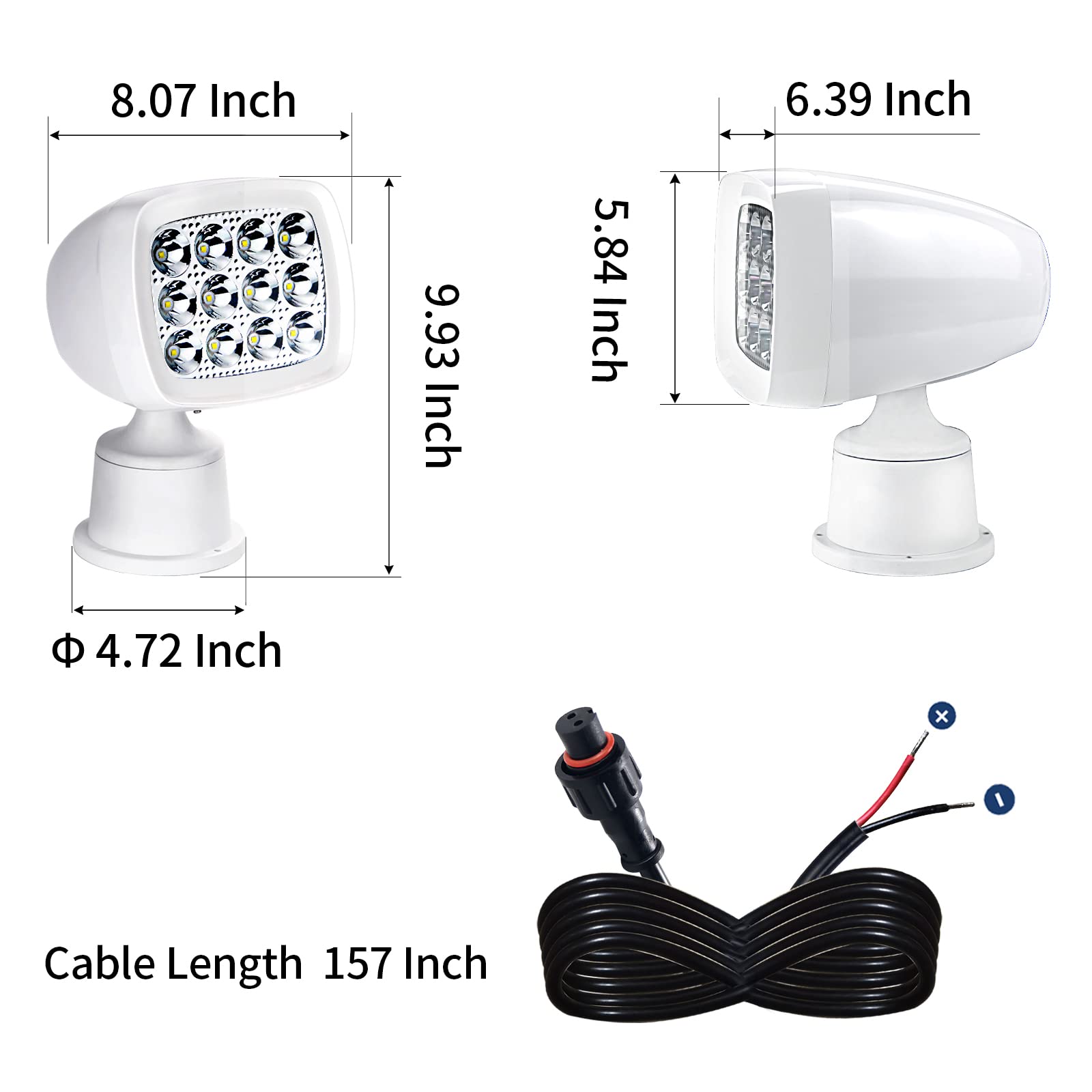 Besramtic Boat Spot Light Marine Spotlights for Boats Search Lights LED Remote Control 60 W 12-24 V