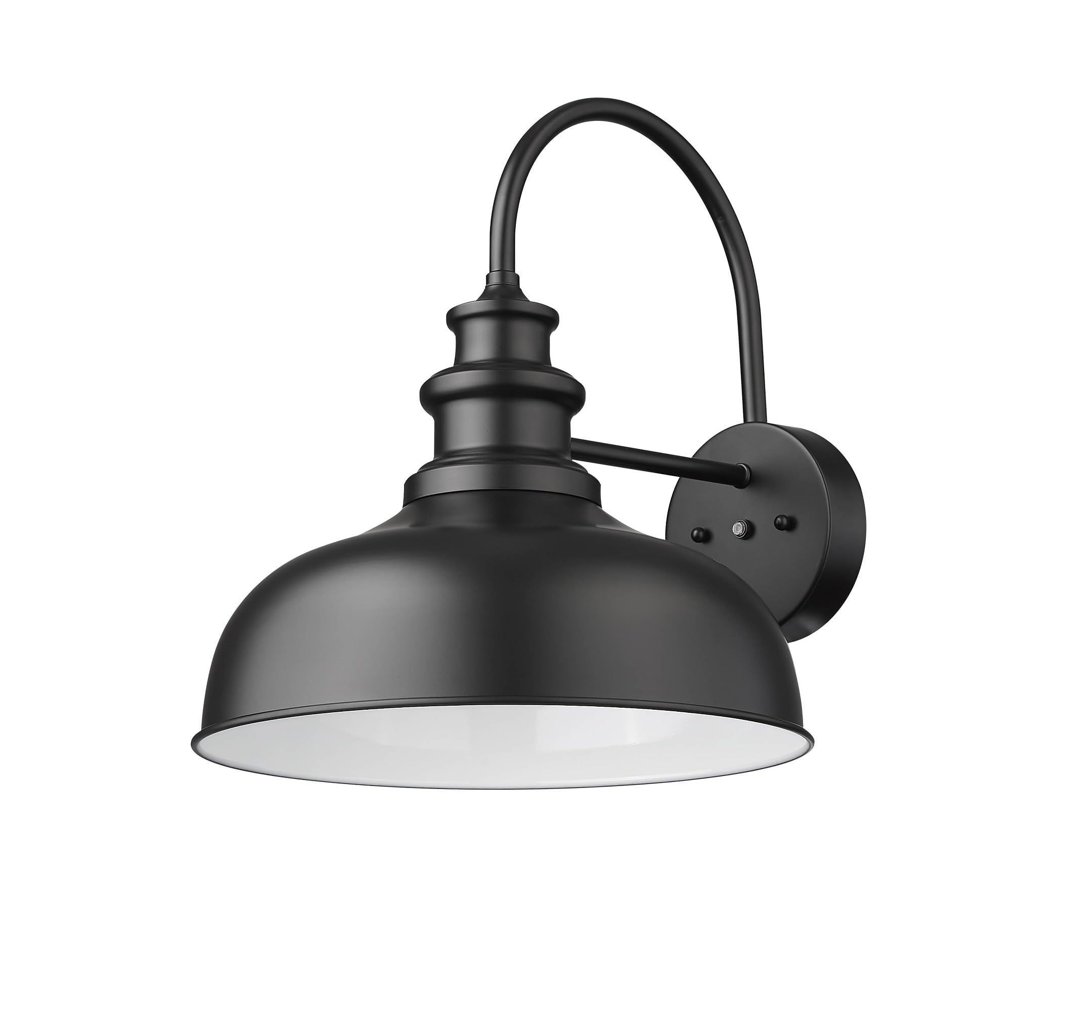 Bestshared Gooseneck Barn Light Outdoor Wall Sconce 14” Dome Black+White Metal DDV260-14M-BS