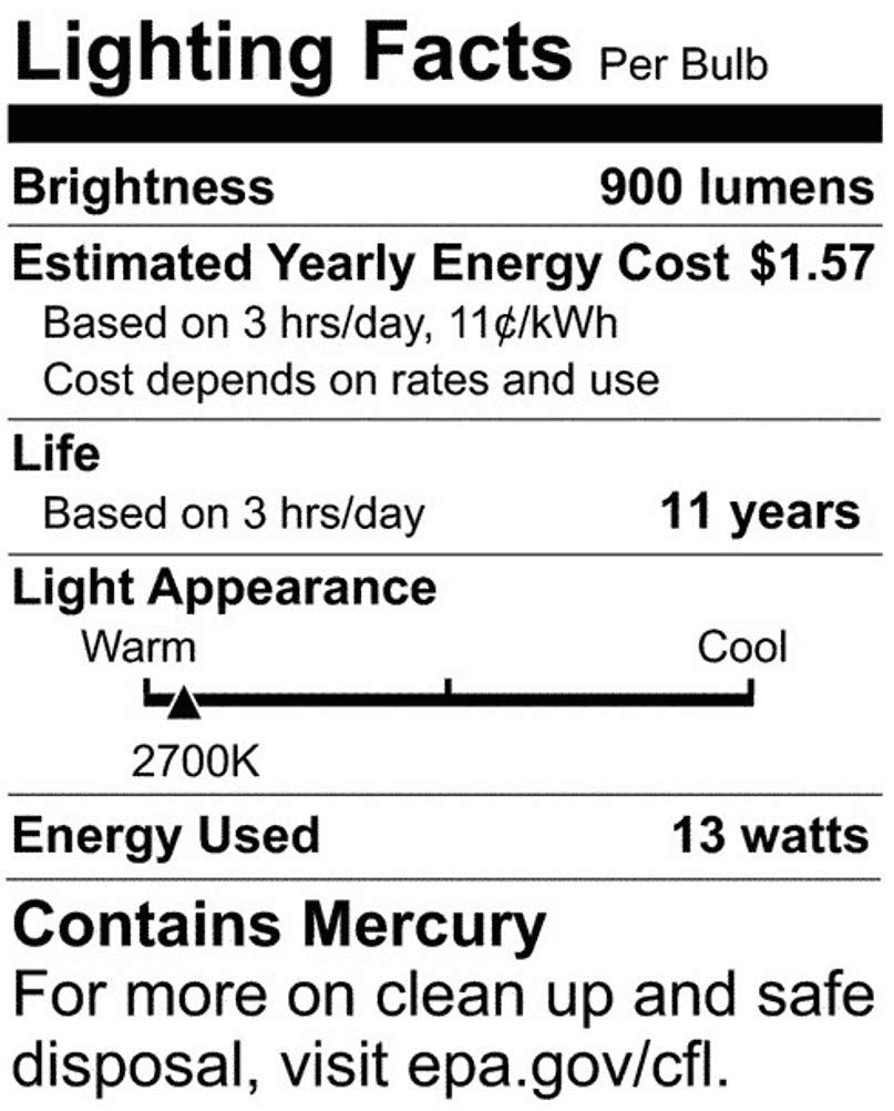 Satco Mini Spiral Compact Fluorescent Light Bulb - 13 Watt, 2700K, 900 Lumens, Medium Base - 4 Count (Pack of 1)