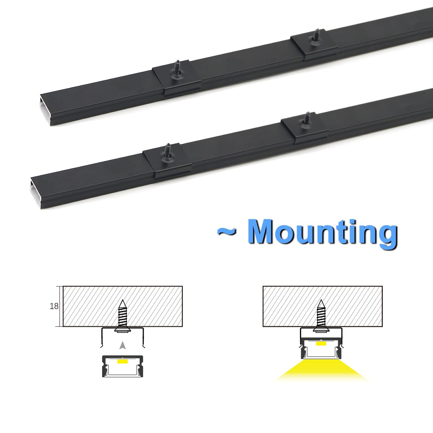 VST LED Channel System, 12inch U Shape Aluminum Profile, Milky Cover, 1FT, 6 Pack