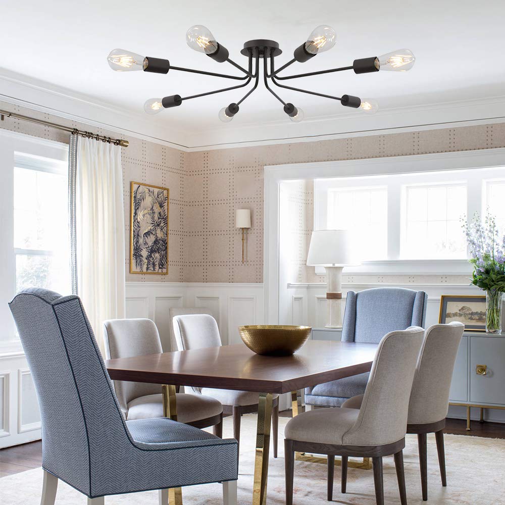 Tuluce Modern 8 Light Ceiling Light Industrial Metal Oil Rubbed Bronze Sputnik Chandelier Semi Flush Mount Light For Dining Room