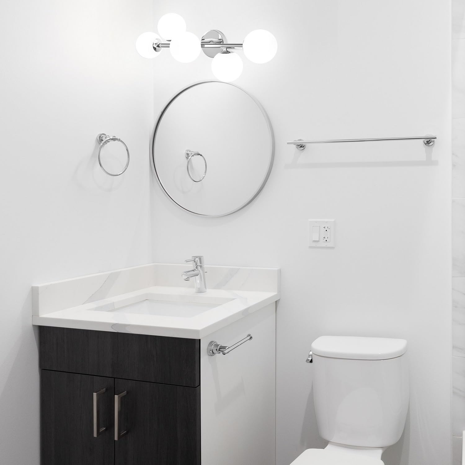 artmoonlight Bathroom Vanity Lights 5-Light Mid Century Modern Chrome Frosted Milk Glass Wall Sconces Model SP012A1-CH