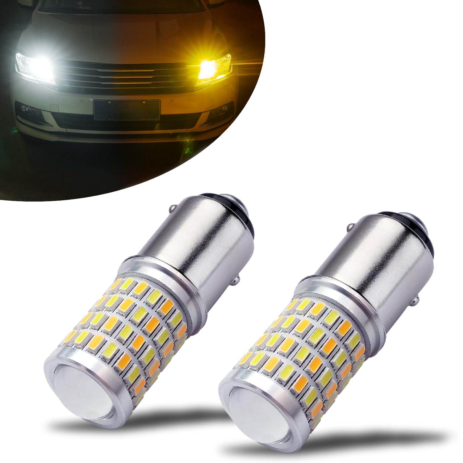 iBrightstar 1157 LED Bulbs Switchback White/Amber for DRL/Turn Signal, Aluminum