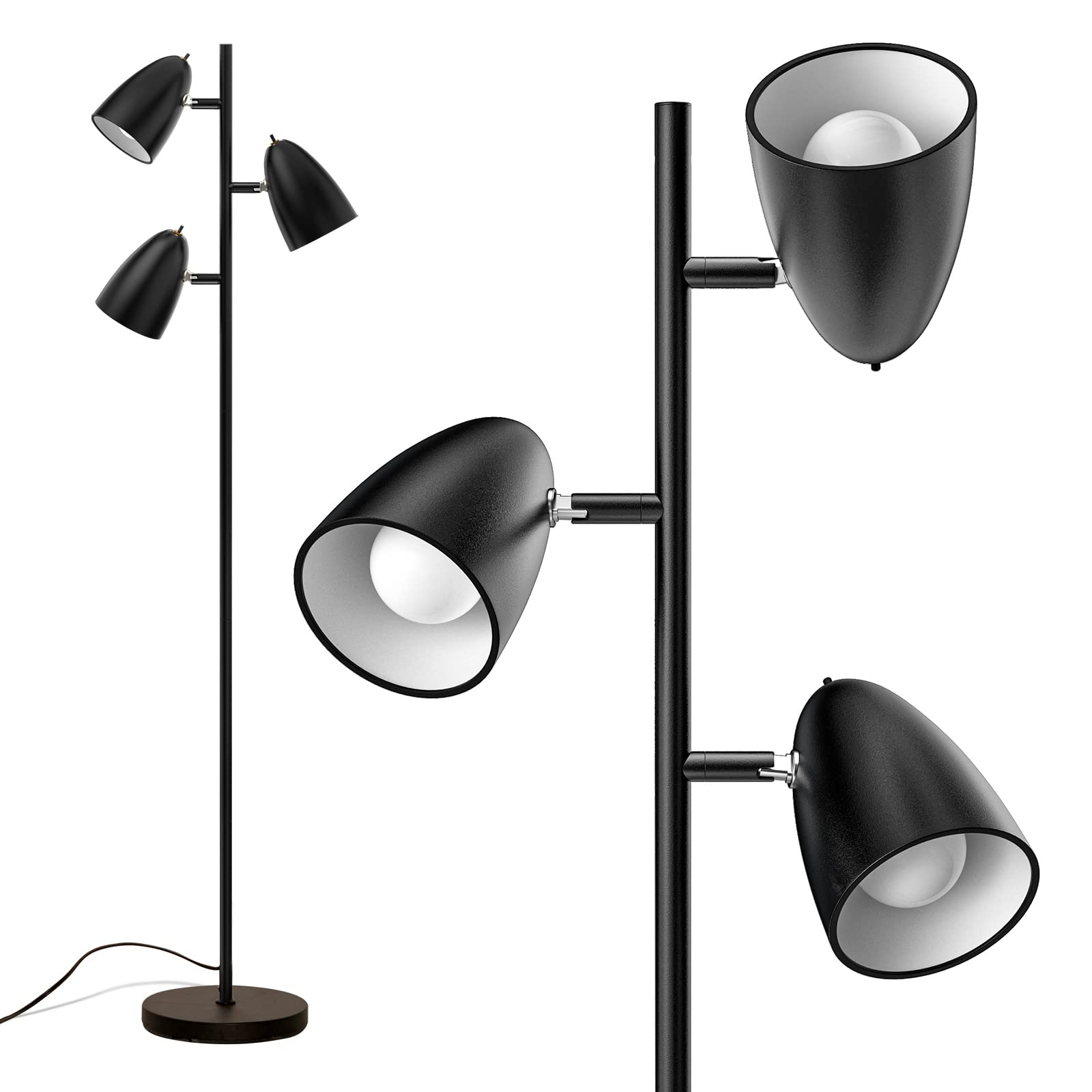 Addlon Tree Floor Lamp With 3 Adjustable Rotating Lights And Matching Led Bulbs, Standing Tall Pole Lamps For Living Room, Bedro
