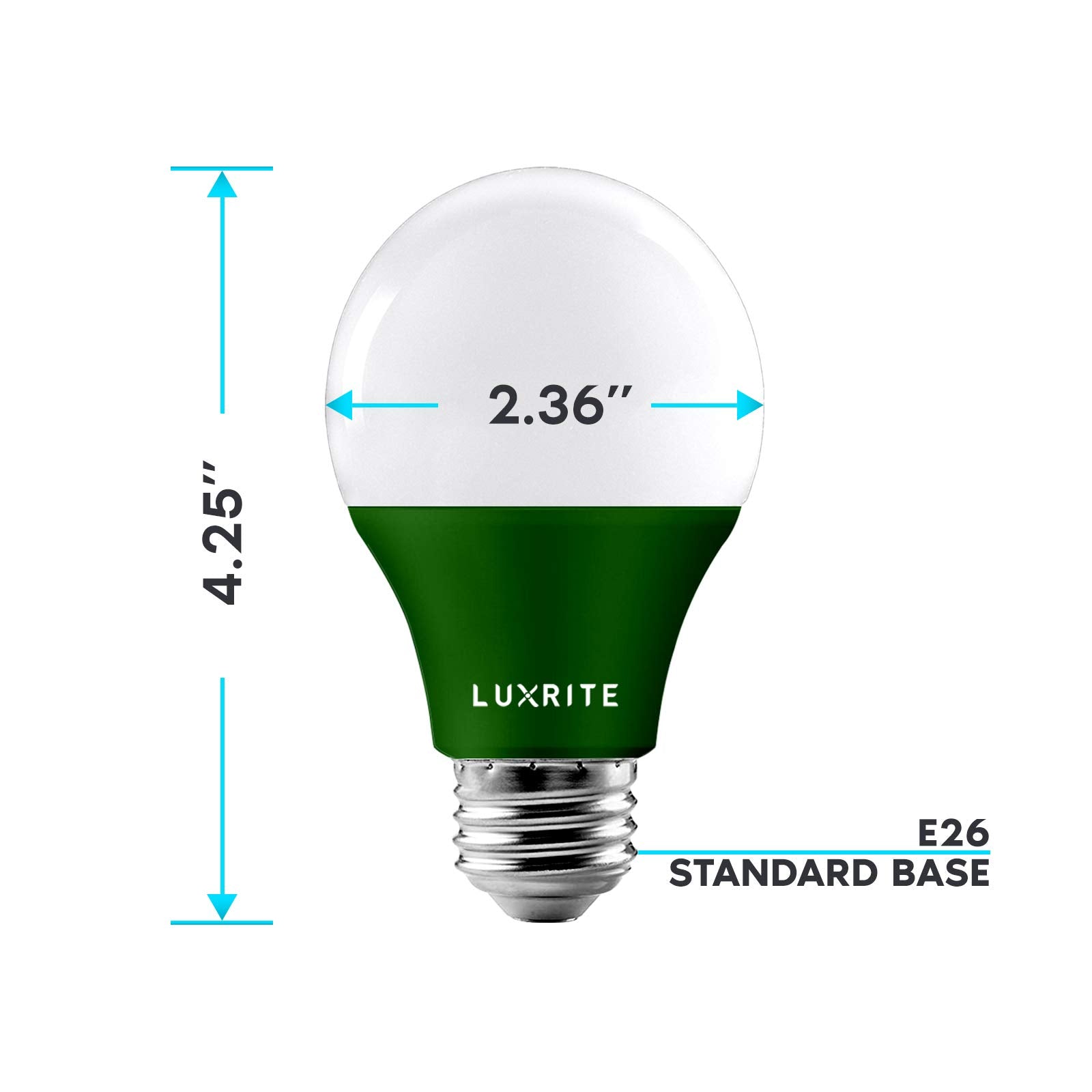 LUXRITE A19 LED Green Light Bulb, 60W Equivalent, Non-Dimmable, E26 Base, 2 Pack