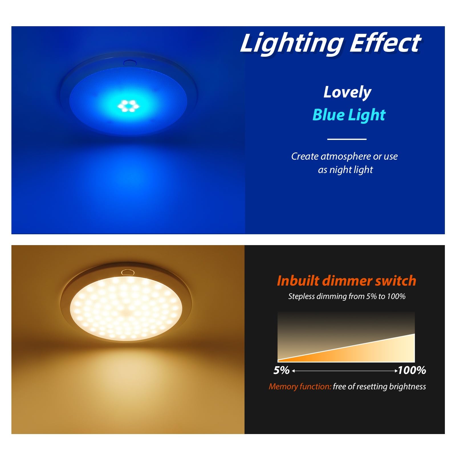 Dream Lighting 12V Ceiling Light For Rv Boat Interior 8.5Inch Led Round Ceiling Mount Light Fixture With Dimmer Switch 3000K Whi