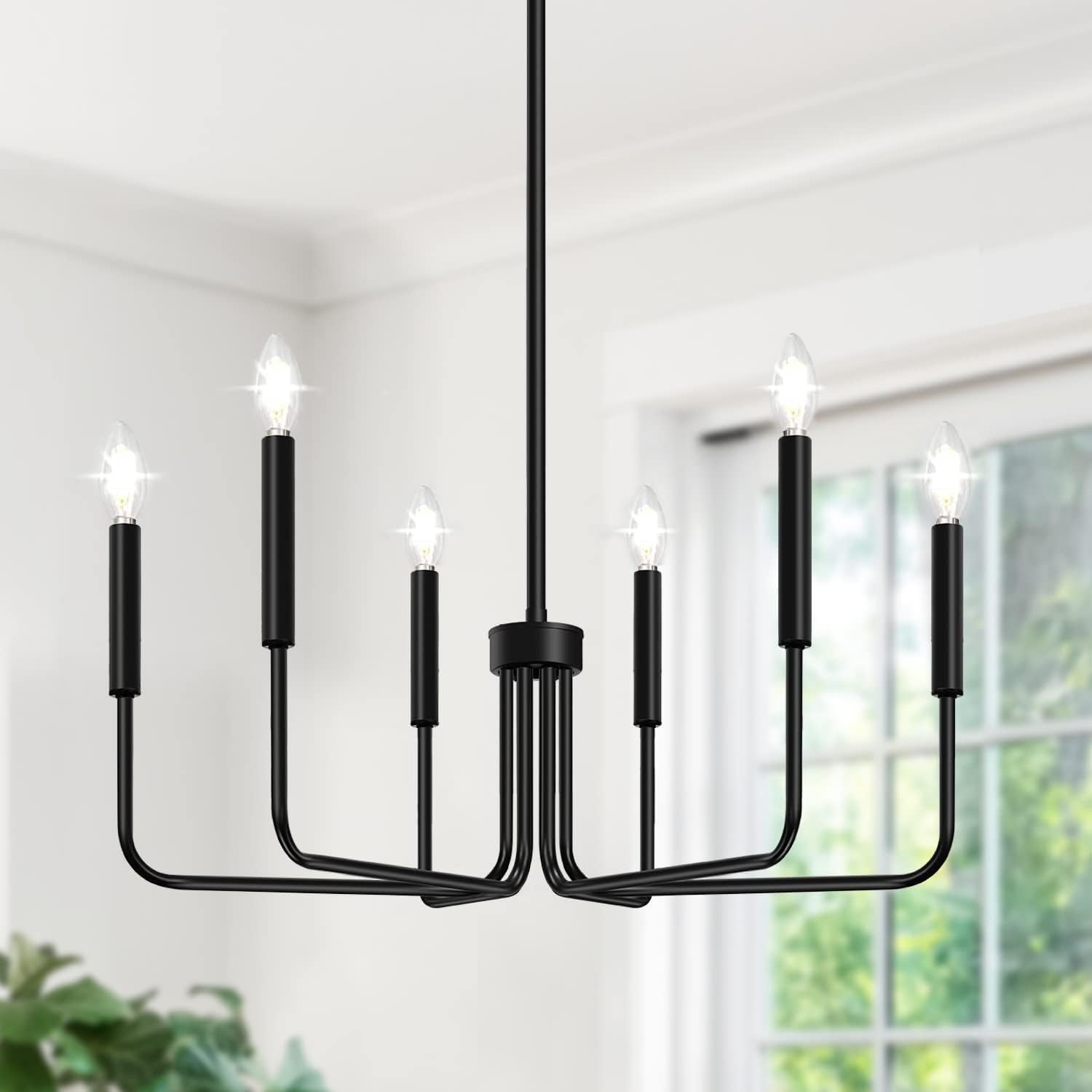 Black Chandelier, 6-Light Farmhouse Chandelier for Dining Room Lighting Fixtures Hanging, Dining Light Fixtures Industrial Moder