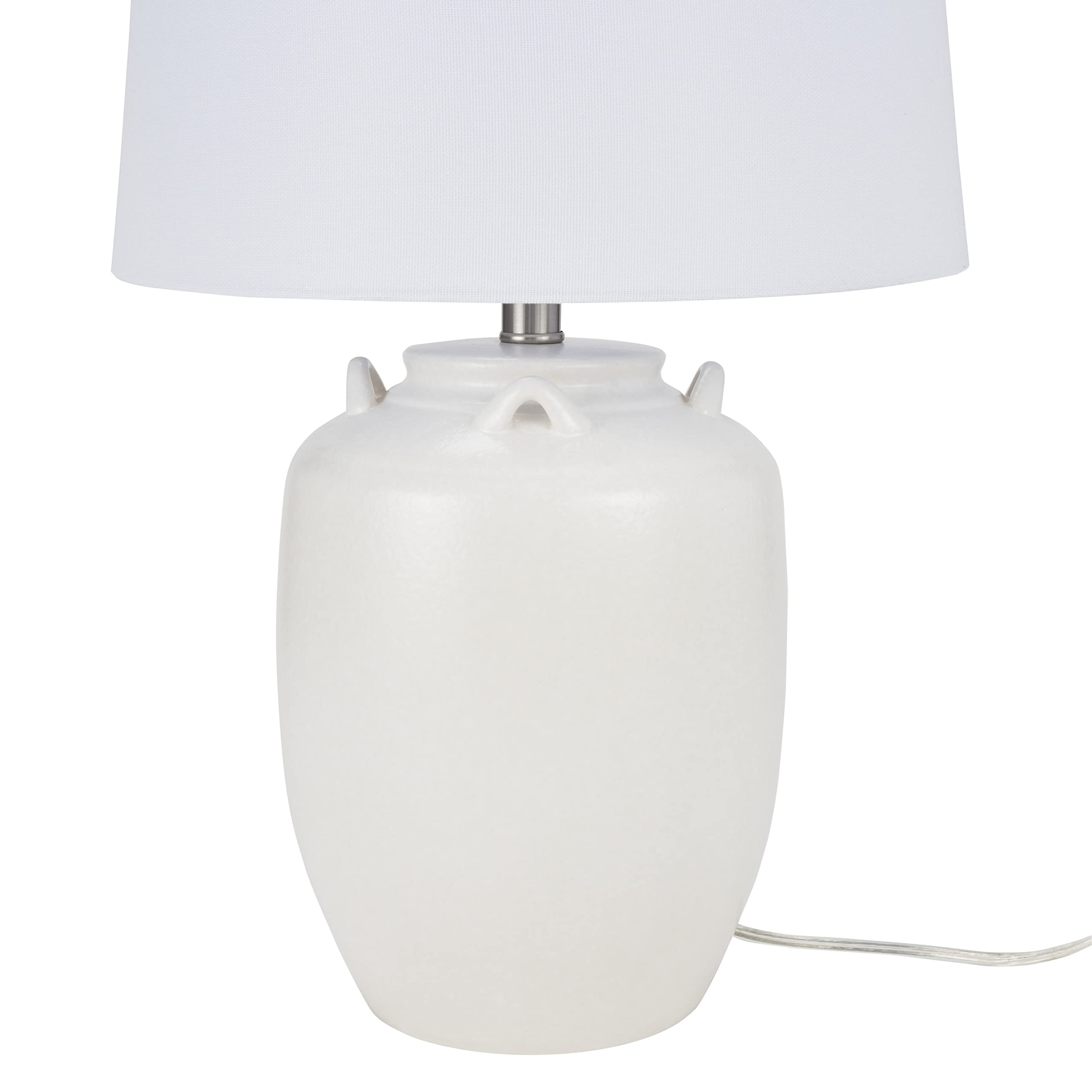 Nourison 24'' White Farmhouse Ceramic Pottery Jug Table Lamp For Bedside Table, Living Room, Office, Entryway