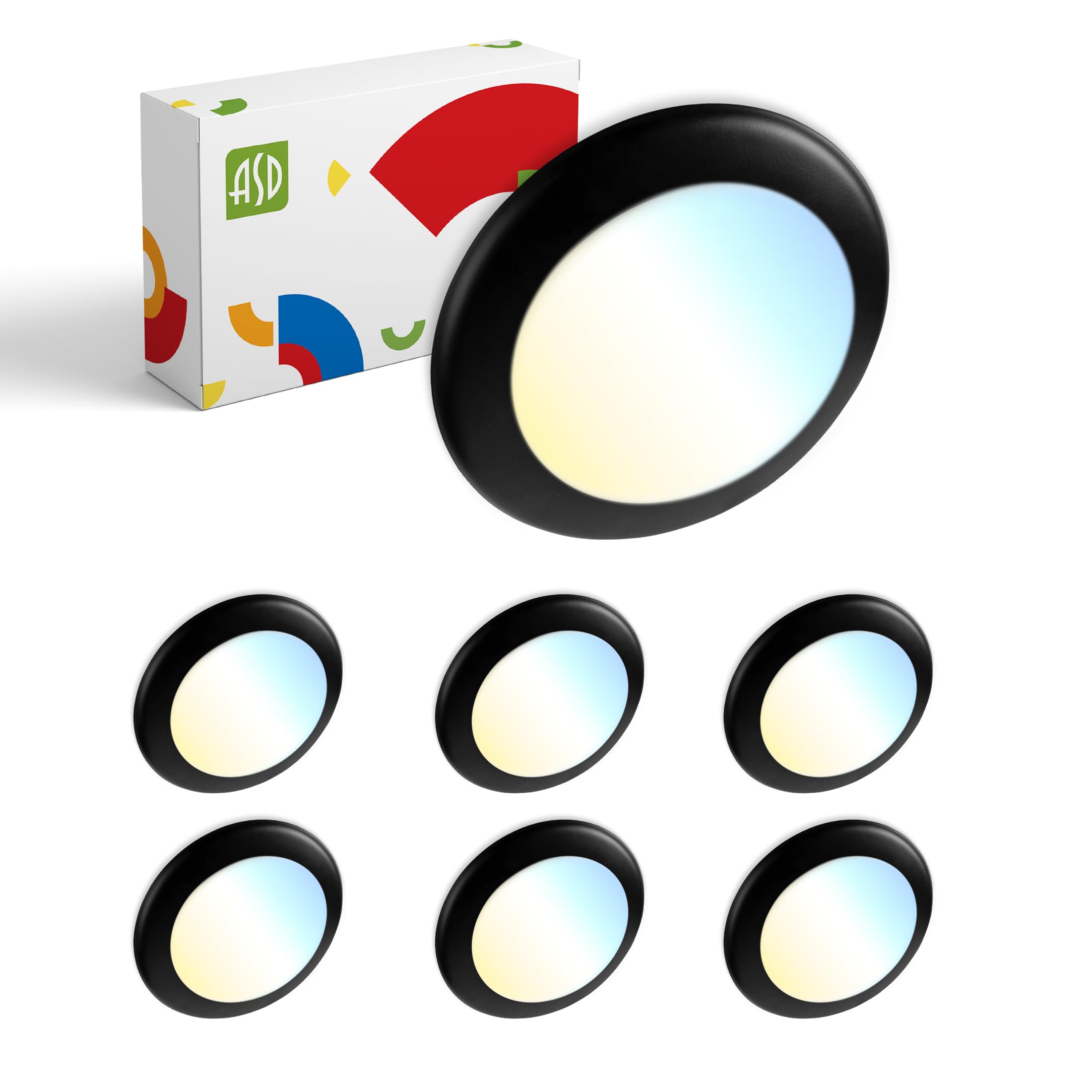 ASD 6 Pack LED Disk Lights 6 Inch, 15W 5CCT 2700K-5000K 1245LM, Dimmable Flush Mount Ceiling Light Fixture, Low Profile Surface 