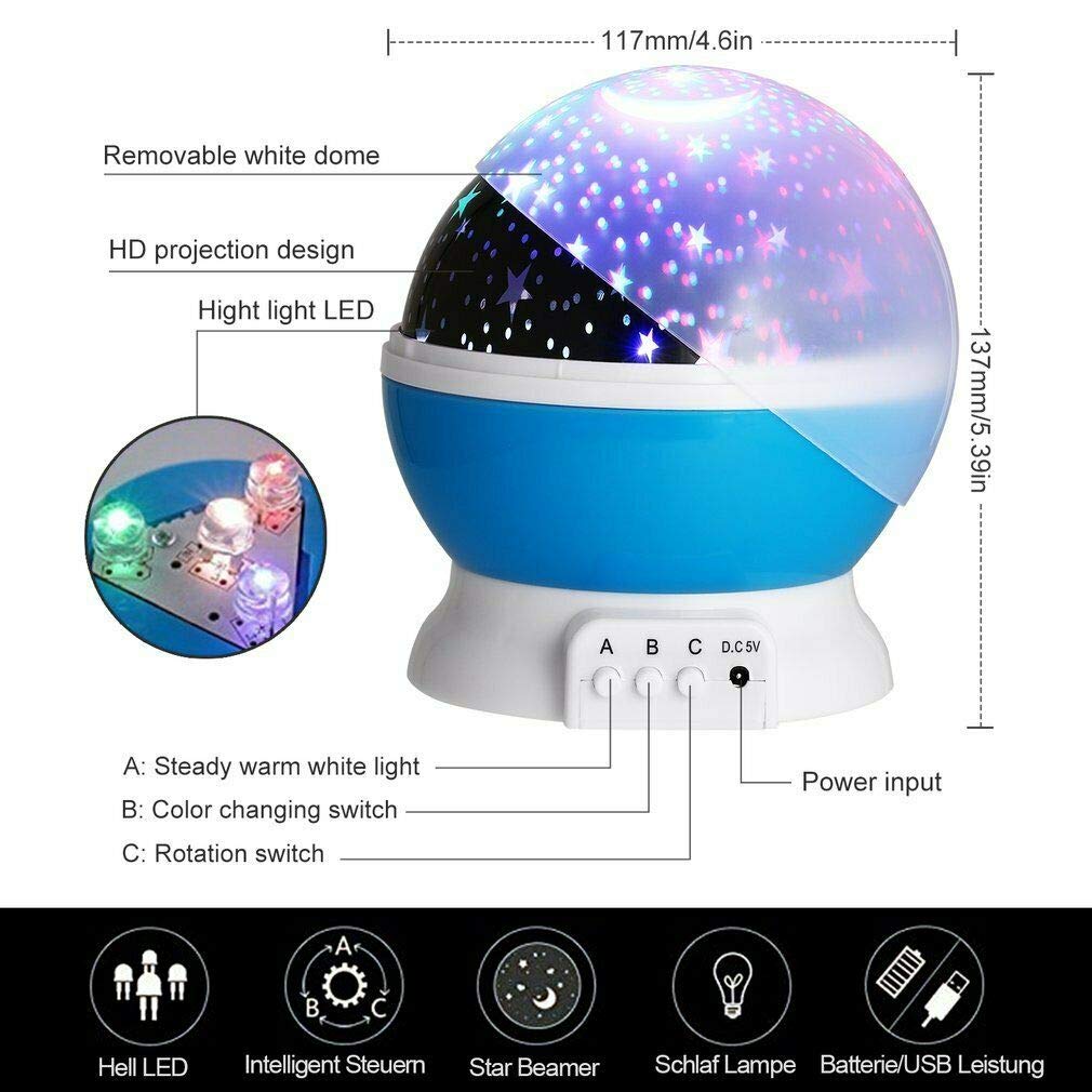 Tmango Moon Star Projector Light, 9 Colors Conversion with 360 Degree Rotation, Room Decoration Night Lighting Gift for Children