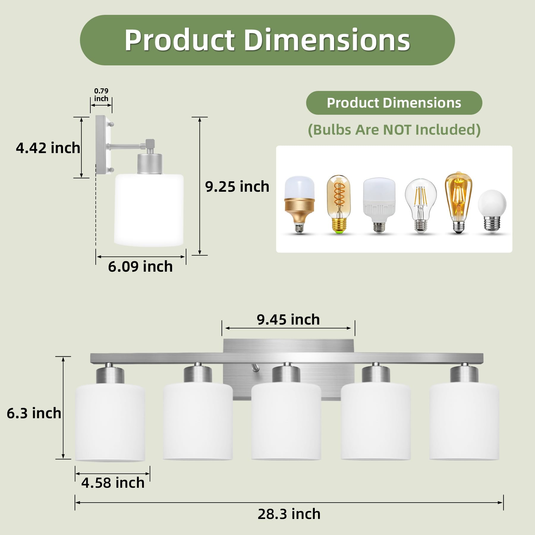 Silampdi 5-Light Bathroom Lighting Fixtures Over Mirror  Brushed Nickel Bathroom Vanity Light  Modern Rustproof Wall Sconce Lights  Milky White Frosted Glass Shades  E26 Base  Bulbs Not Included