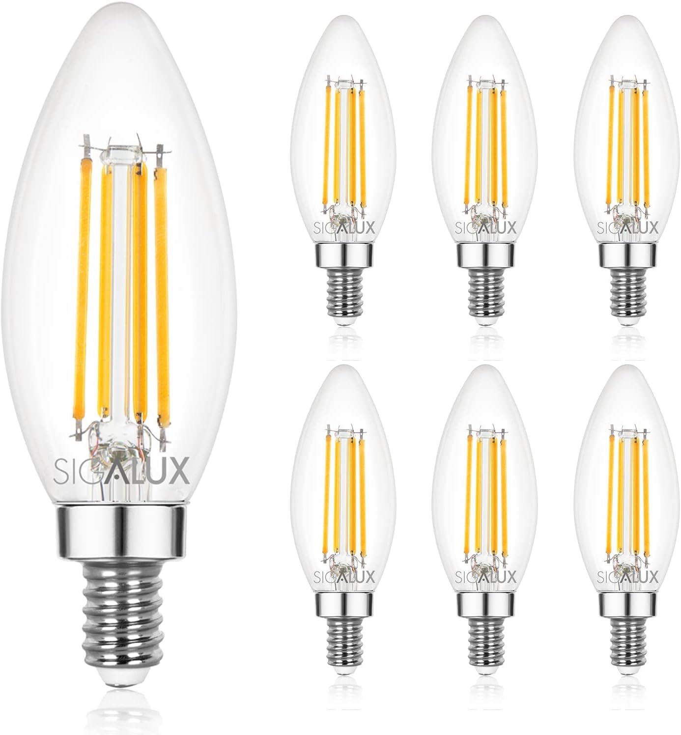 Sigalux E12 Led Bulb Dimmable, Candelabra Led Bulbs, Chandelier Light Bulbs, Type B Candle Light Bulbs 450Lm Ul Listed 6 Pack