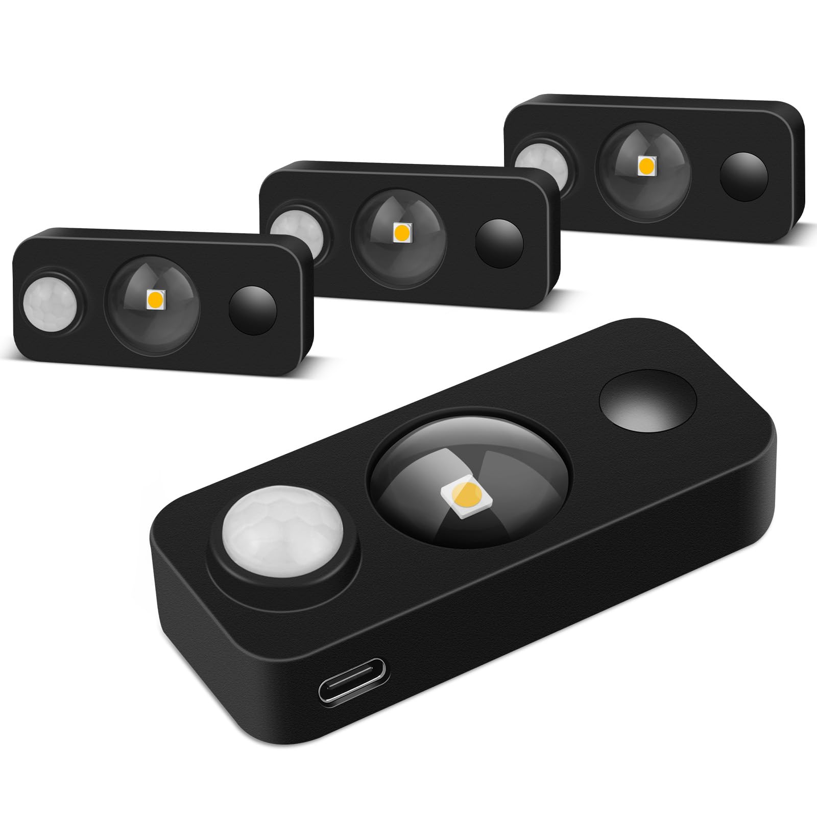 LEDLampsWorld Black Motion Sensor Night Light  Wireless Rechargeable Puck Lights for Cabinet  Dimmable Stick on LED Closet Lights  Warm White Motion Sensor Light Indoor(4 Pack)