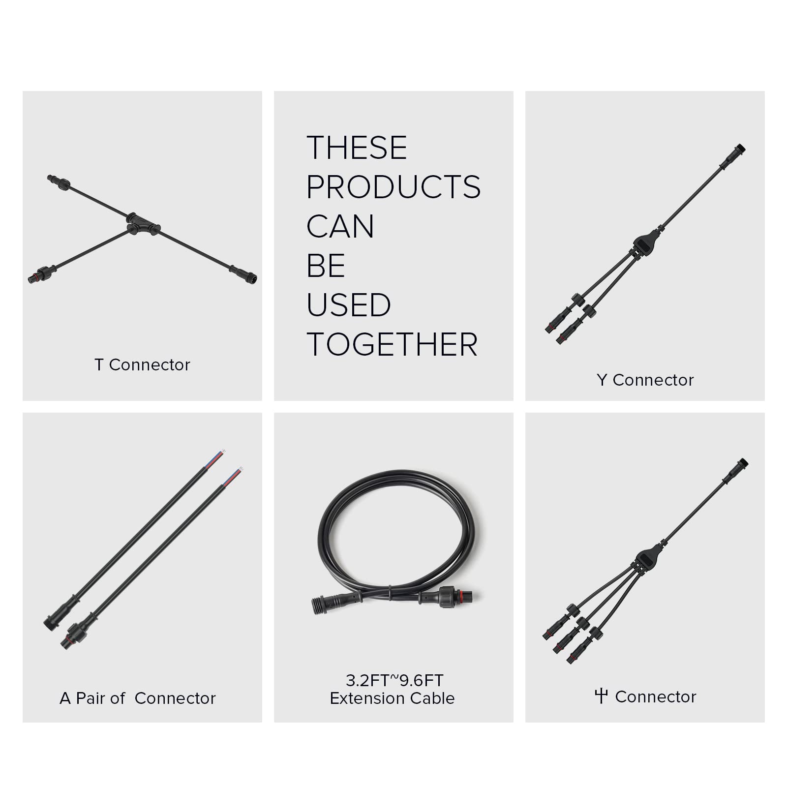 Btf-Lighting 3 Core 3 Pin Small Size Ip65 Y Shape 1 Male Divided 2 Female Splitter Connector Black Plastics 0.32Mm/22Awg 15Mm Nu