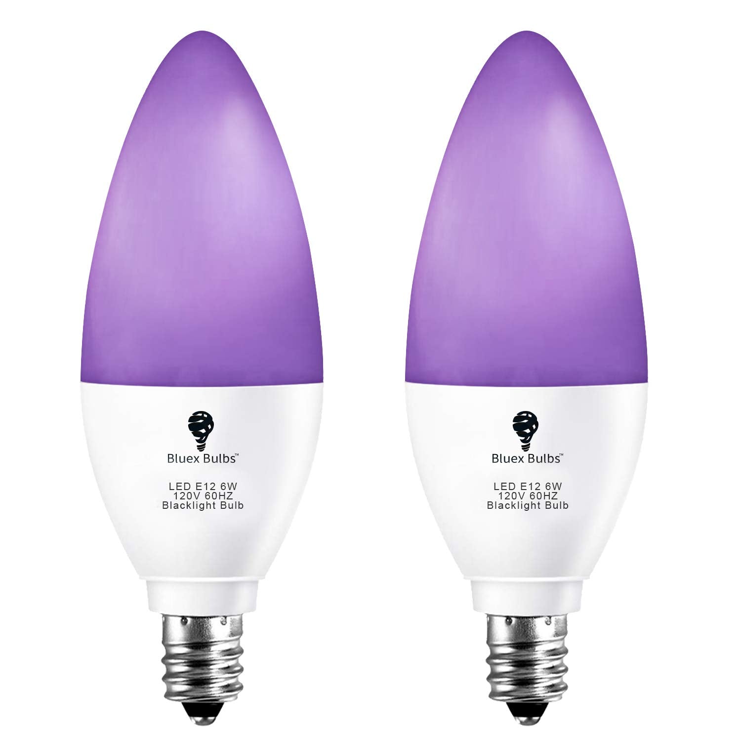 2 Pack LED Black Light Bulb, 6W E12 Candle Blacklight Bulb Level 385-400nm, Body Paint, Glow in The Dark Party E12 LED Light Bul