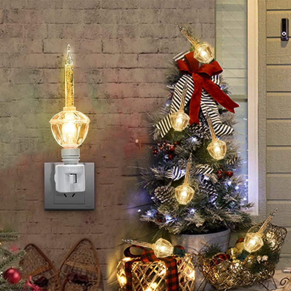 Couah C7 Bubble Light Bulbs - 4 Pack Gold Glitter Vintage Replacement Bulbs for Christmas Bubble Lights, Plastic, Candelabra Base