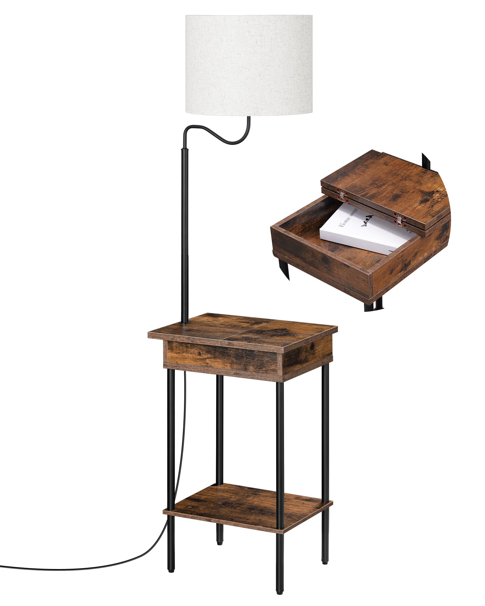 EDISHINE Floor Lamp with Table, Side Nightstand Light with 1 Drawer and 1 Shelf, Bedside Shelf Floor Lamp, Small End Table with 