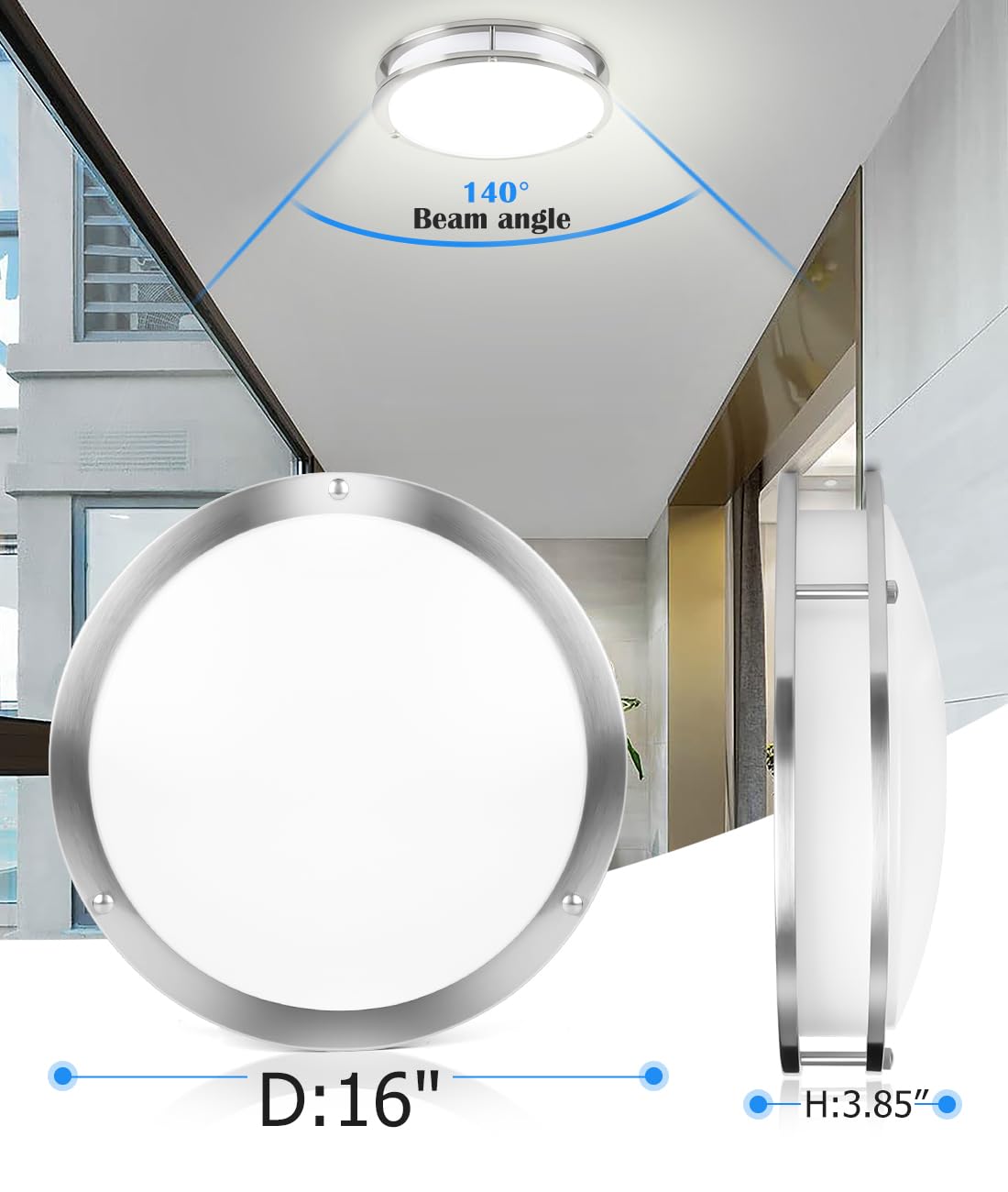 16    Brushed Nickel Flush Mount Ceiling Light,16 Inch Ceiling Light,16 Inch Flush Mount Brushed Nickel Led Ceiling Light,Bedroo