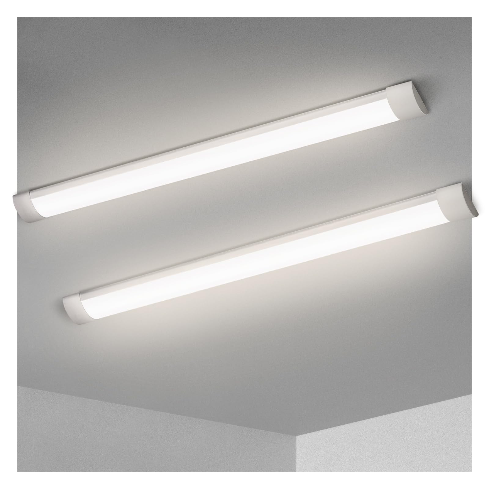KILIPOL 3FT LED Batten Light, 30W 4000K Neutral White, Ceiling Mounted, 2 Pack, Plastic