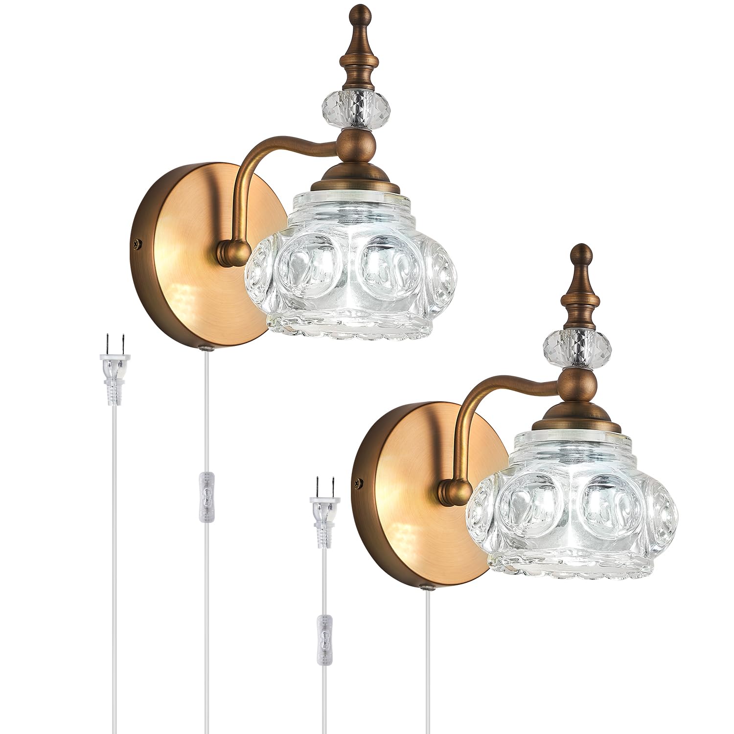 Zilanl Vintage Wall Sconces 2-Pack Plug In Wall Light Fixtures Gold Wall Sconces Set Of Two Bathroom Vanity Lights For Bedroom,