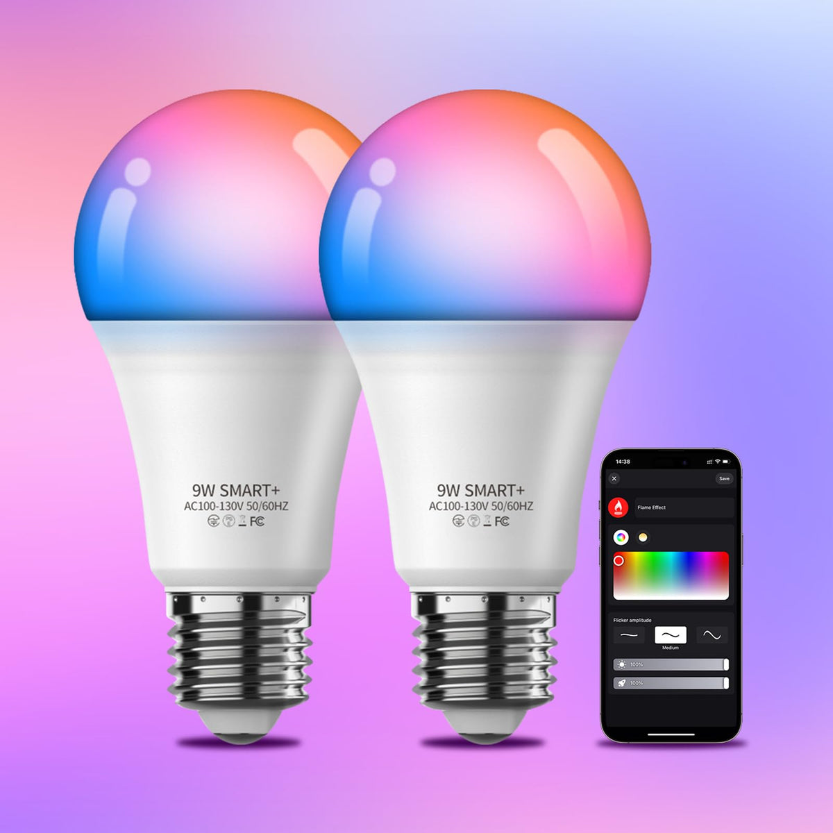 Smart Light Bulbs 2Pack, Color Changing Light Bulb Works W/Alexa Google Home, 9W A19 E26 800Lm Rgbtw Colored Led Bulbs, 50+ Diy