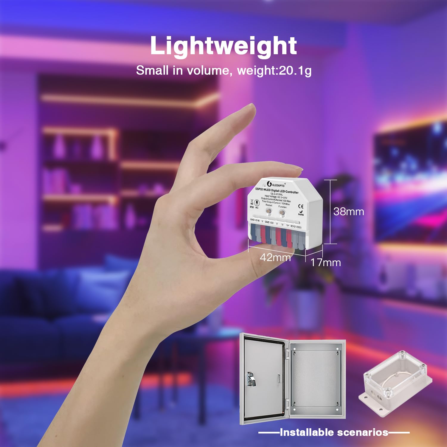 Sogledwow GLEDOPTO ESP32 Mini LED Controller DC 5-24V RGB IC Model GL-C-309WL for Addressable Strip Lights