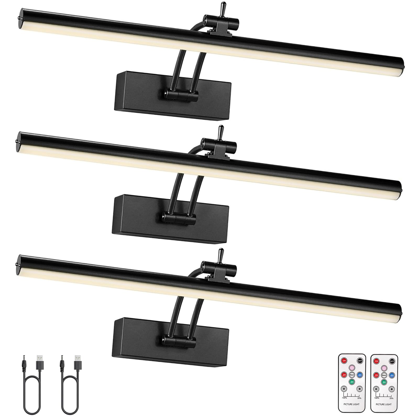Yuichoy Picture Lights - 3 Pack Wireless Art Lighting, 16 inch, Warm White, Dimmable, Model Yun08-HS-3p, Battery Operated
