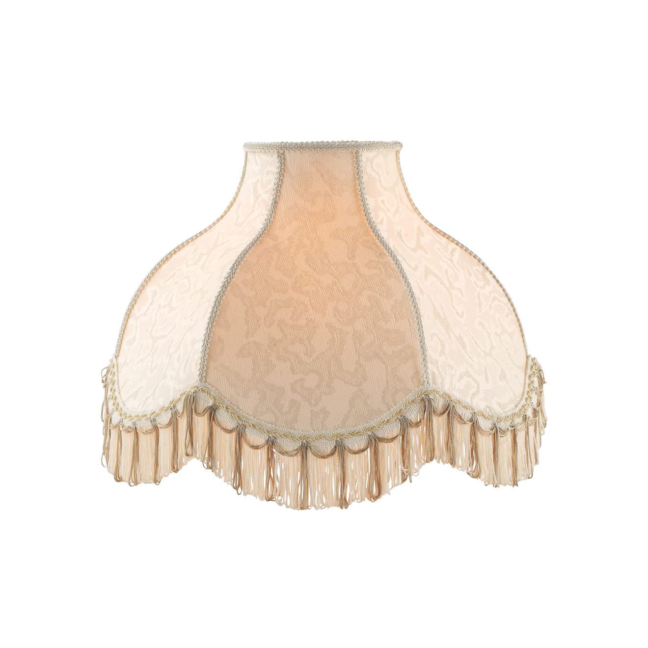 Aspen Creative 30307, Handsewn Bell Off-White Spider Shade/Jacquard Textured Fabric With Fringe, 6&quot; Top X 17&quot; Bottom X 12&quot; Slant