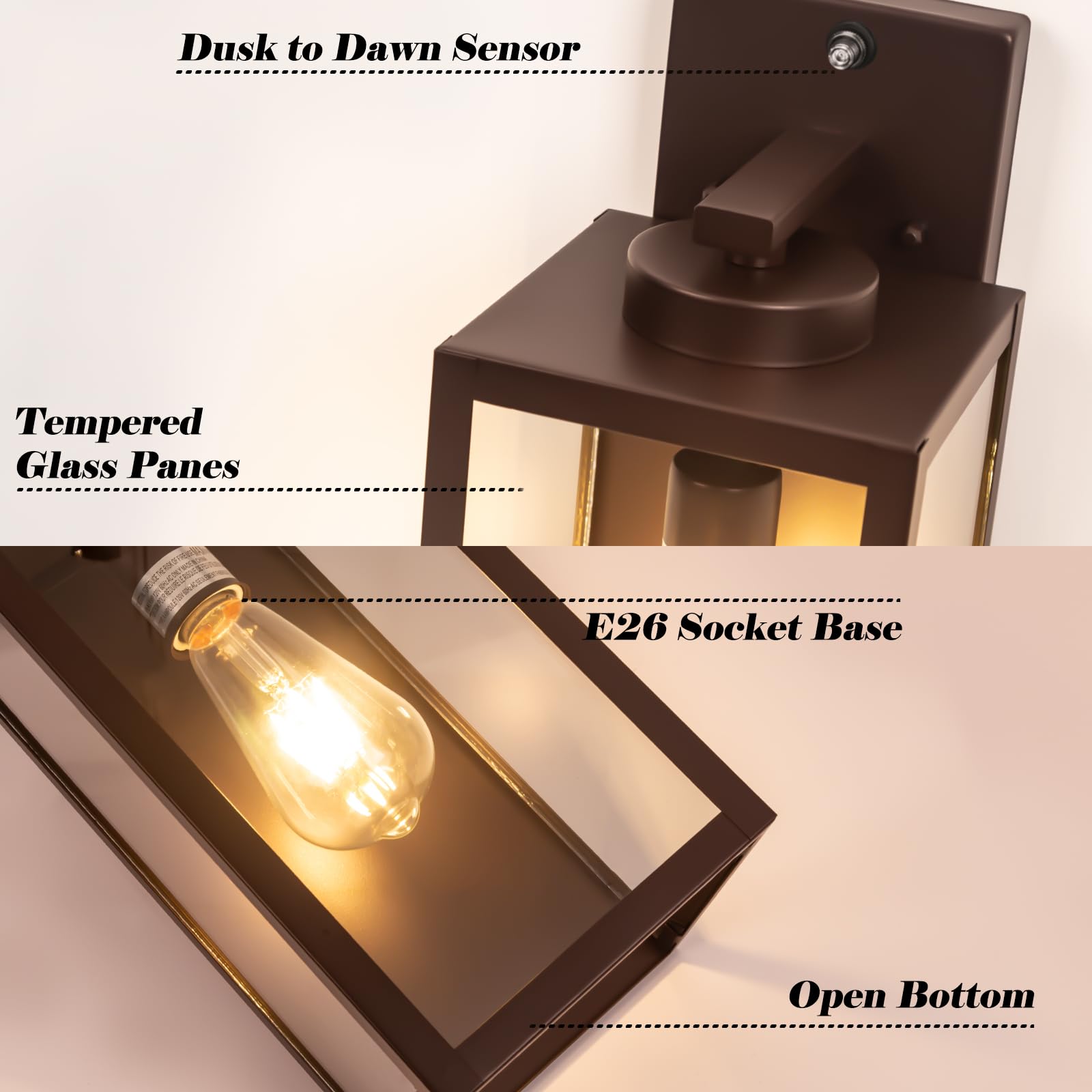 Oil-Rubbed Bronze Dusk To Dawn Outdoor Wall Light, Large 16'' Exterior Wall Lantern Waterproof, Brown Farmhouse Porch Sconce, Mo