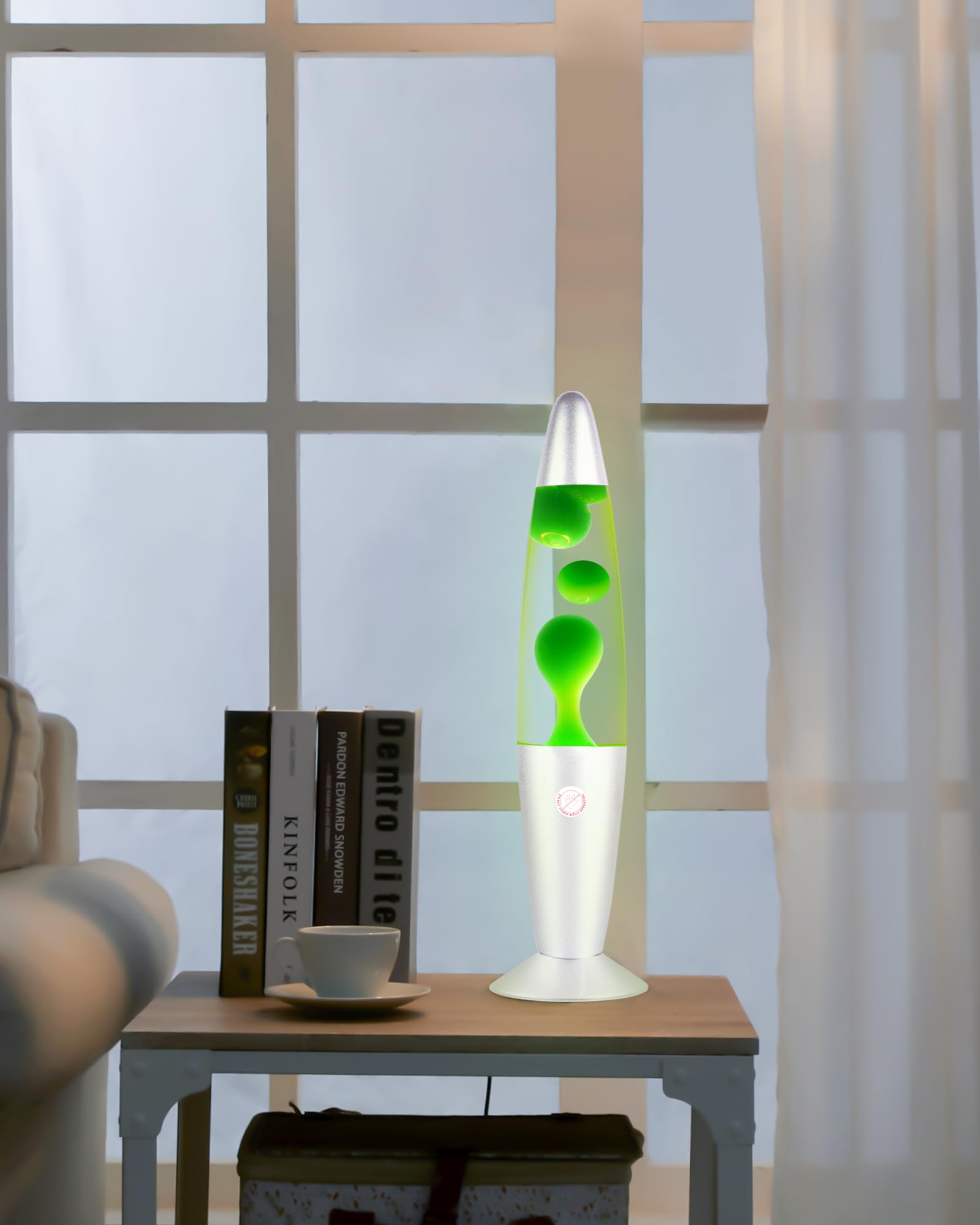 QQP Green Magma Liquid Motion Lamp, Glass-Aluminum, 13 Inches, Silver Base, Nightlight for mature-themeds, Teens, Kids