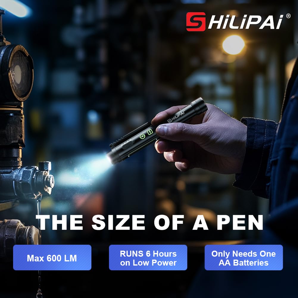 SHiLiPAi Mini COB Flashlight Pen Light - Grey, Dual Magnetic Base, Hands-Free, Model HF-YM-M45