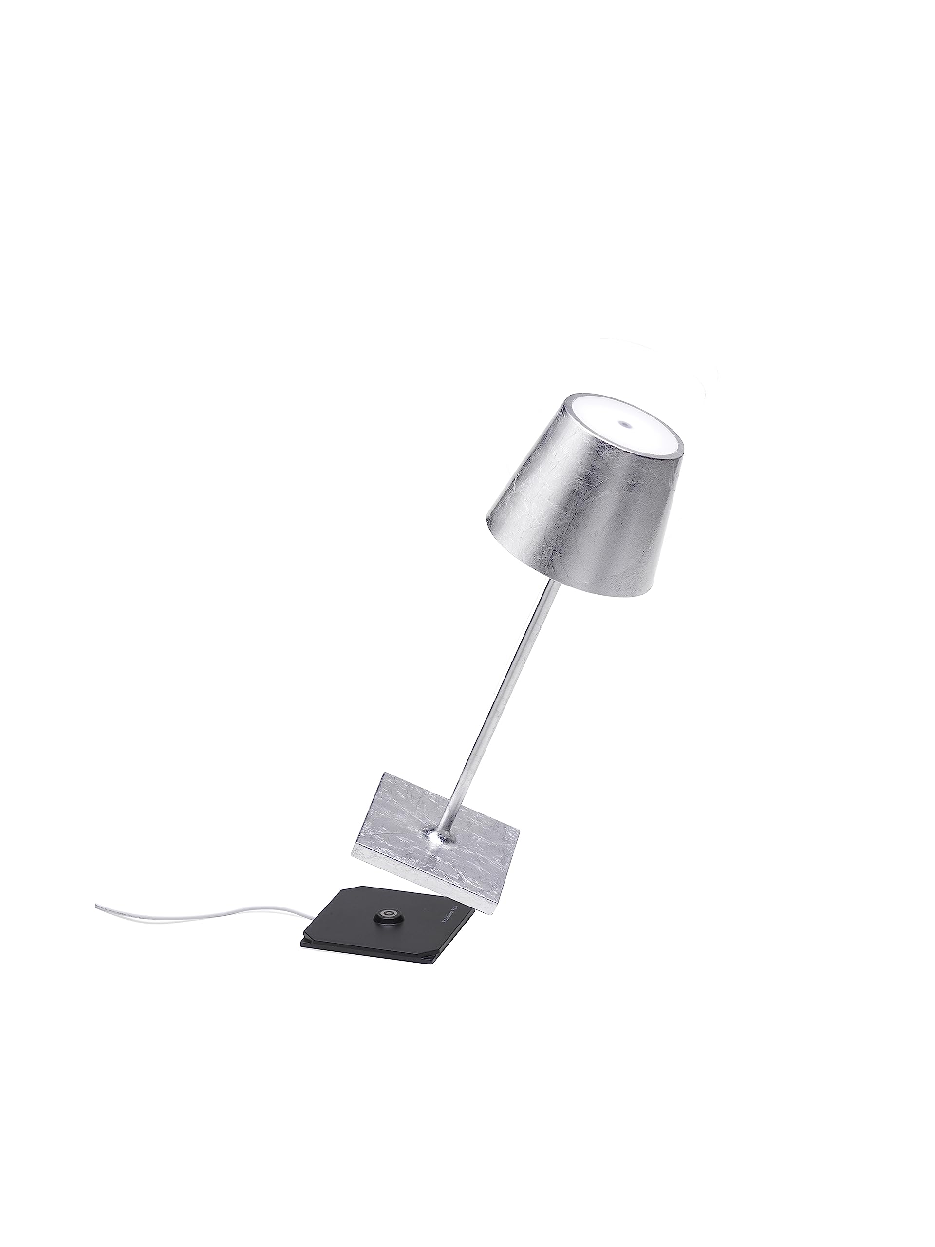 Zafferano, Poldina Pro Mini Lamp With Silver Leaf, Rechargeable Cordless Table Lamp With Touch Controls, Usable As An Indoor Lam