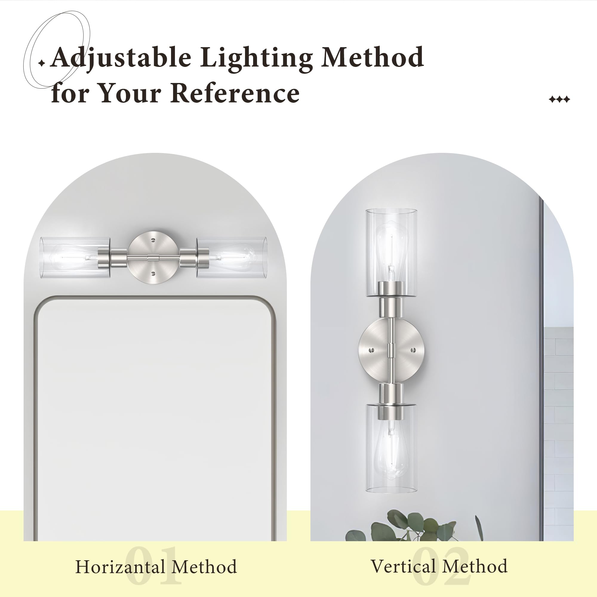 Espird Bathroom Light Fixtures 2 Light Brushed Nickle  Bathroom Vanity Lights Over Mirror  Bathroom Sconces Wall Lighting Farmhouse Vanity Light  Modern Vanity Lights With Clear Shades