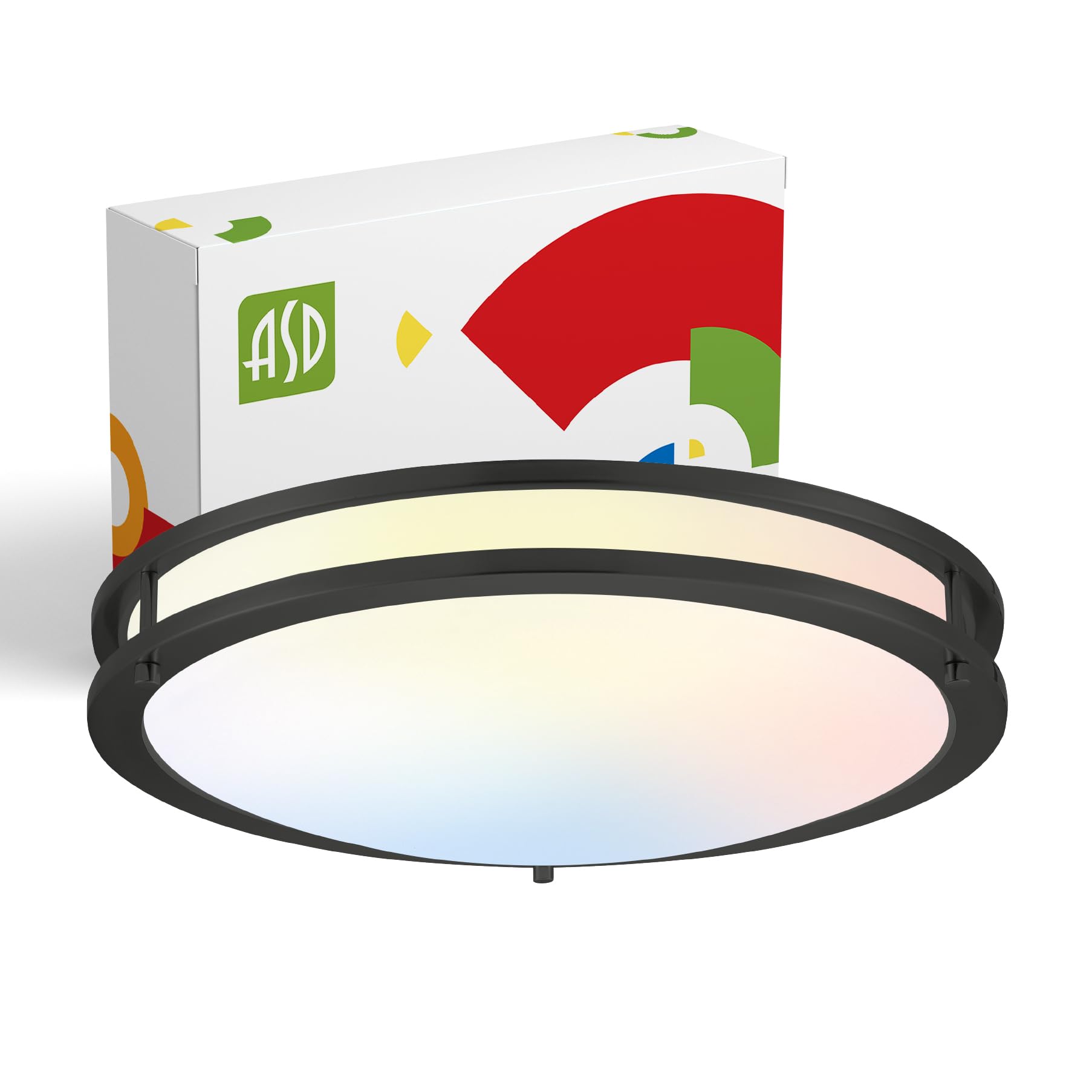 Asd Led 18 Inch Round Flush Mount Light Fixture | 28W 2250Lm 3000K-5000K 120V | 3Cct  Dimmable  Energy Star  Etl Listed | Close To Ceiling Double Ring Lamp  Low Profile Lighting | Black