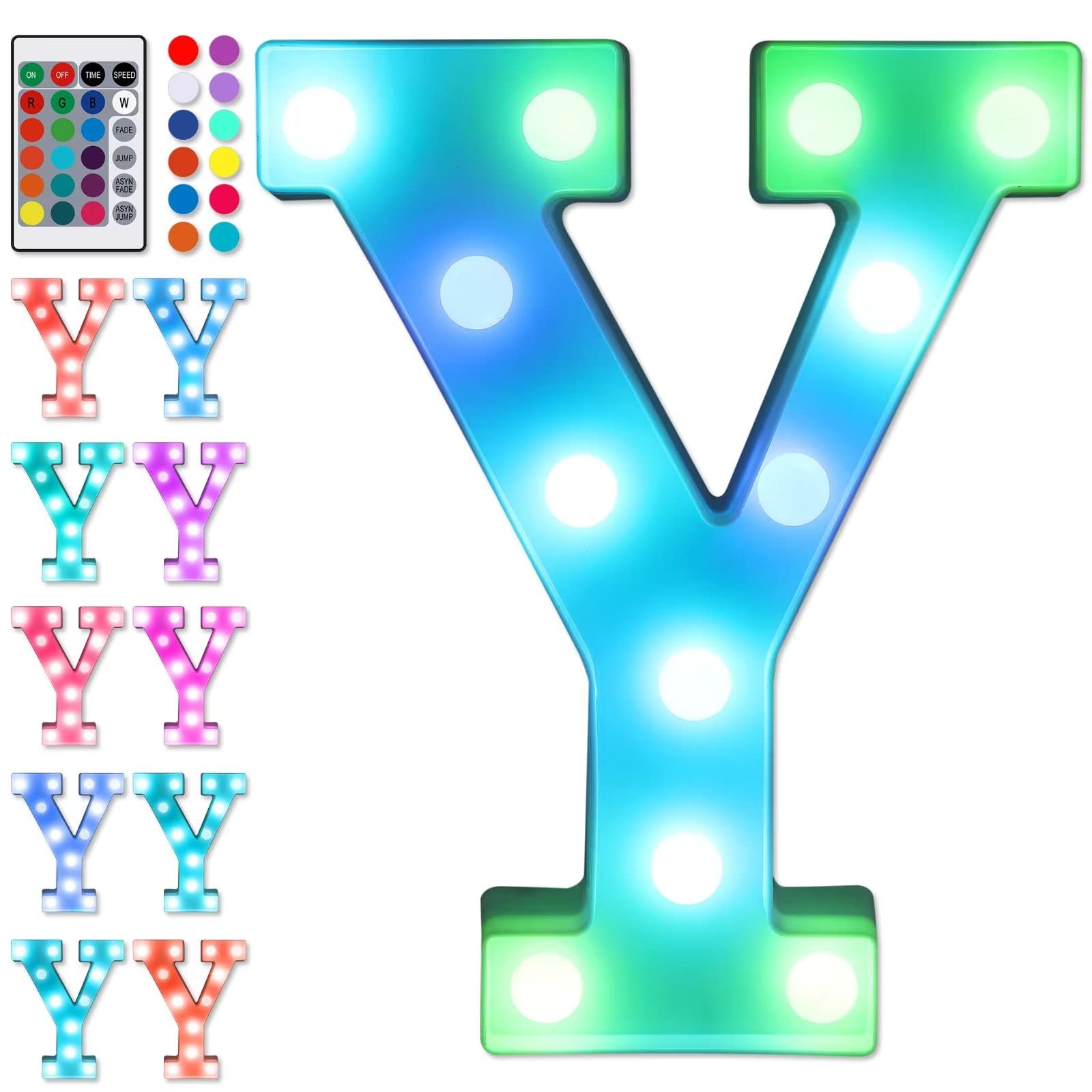 Foaky Colorful LED Letter Lights with Remote,Marquee Light Up Letters Sign for Night Light Wedding/Birthday Party Battery Powered Christmas Lamp Home Bar Decoration(Y)