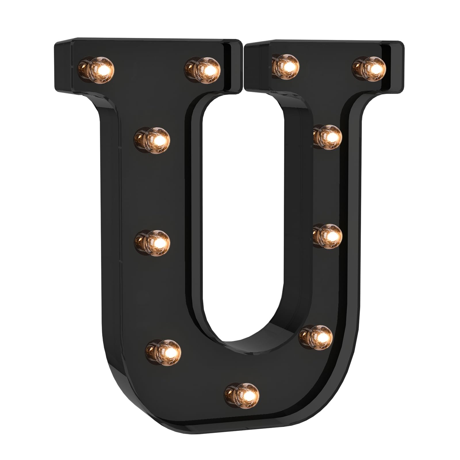 Foaky LED Letter Lights - Battery Operated Alphabet Decor - Black - Model Black-25 - Size U