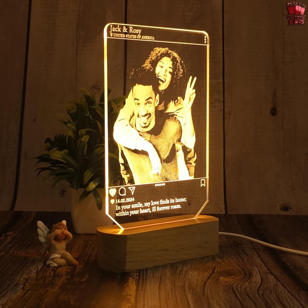 Artistic Gifts Personalized 3D Illusion Photo LED Lamp - Perfect Valentine, Birthday, Anniversary Gift for Couple (Insta 1)