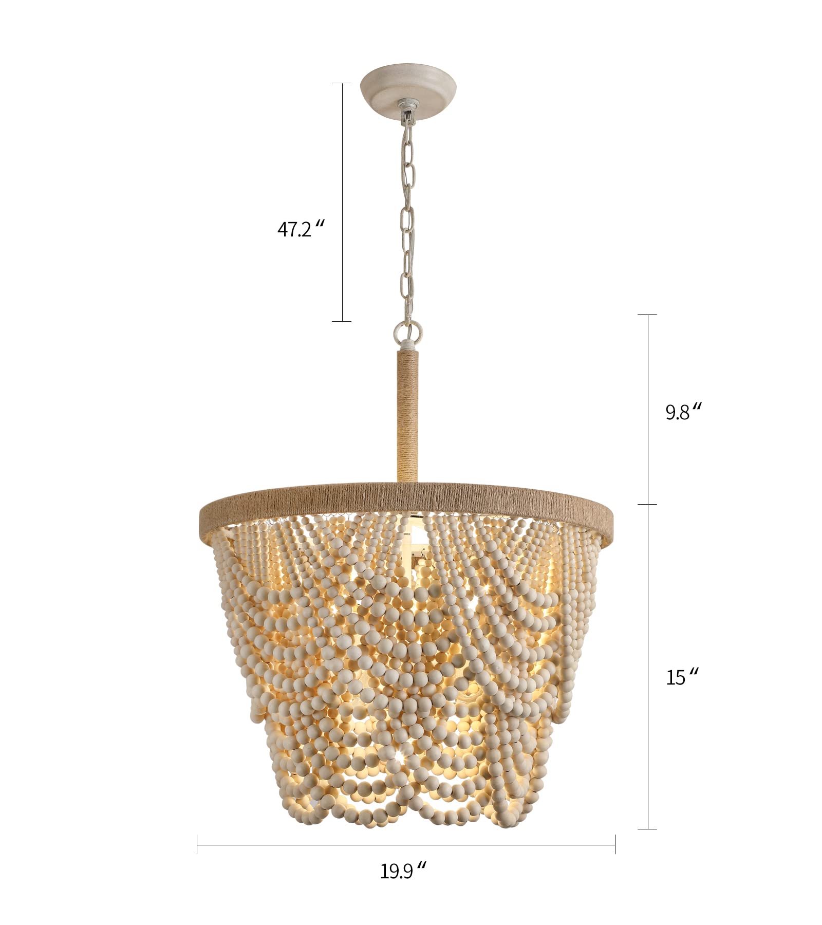 Q&S Boho Wood Beaded Chandelier, 5 Lights 20IN, Farmhouse Coastal Design, UL Listed, Ideal for Dining Room & Living Spaces