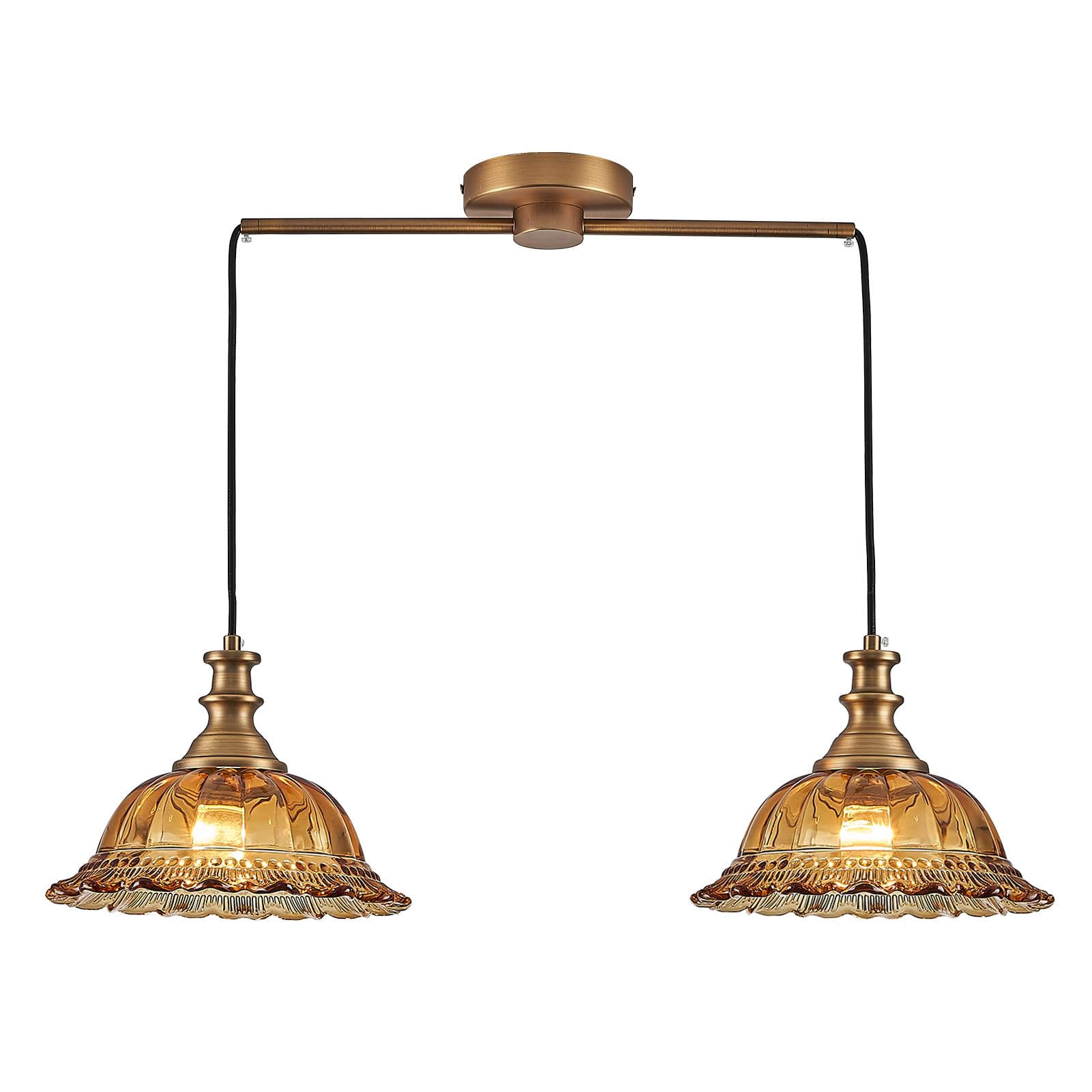 Hddfl Vintage 2 Light Pendant Light Fixtures Modern Brown Glass Hanging Lighting With Adjustable Cord For Kitchen Island Dining Room Living Room Hallway
