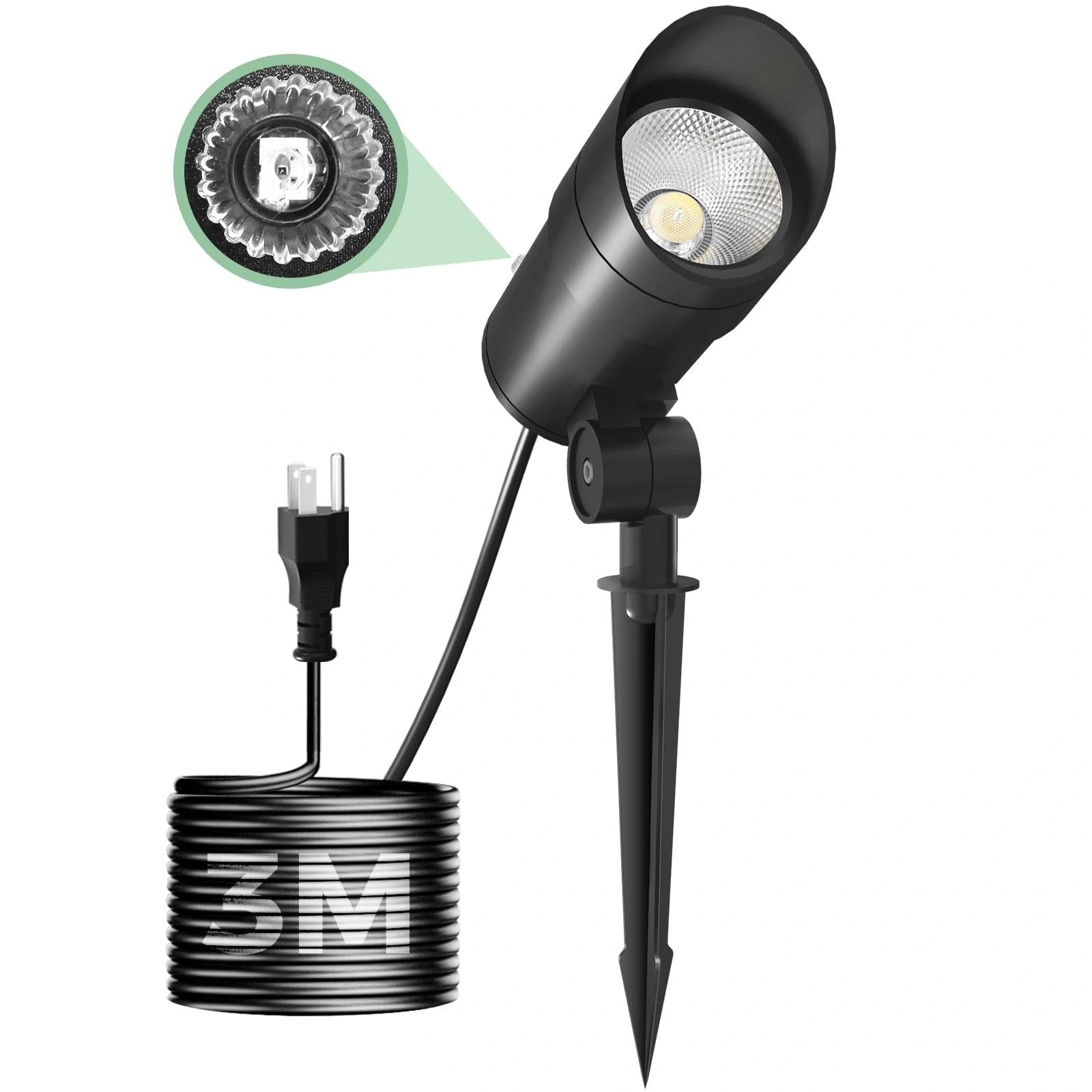 LOTMOS 30W LED Spot Lights Outdoor with Photocell Sensor  Dusk to Dawn Spotlights with 9.68FT Cord  120V Plug in Ultra Bright Projectile Landscape Light for Flagpole Palm Tree Yard Lawn Statue (6000K)