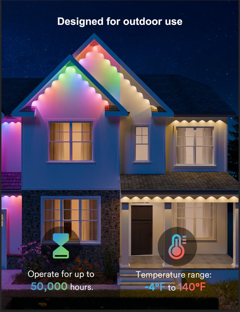 ANGELHALO Smart Outdoor Lights, 50ft Waterproof LED Eaves Lights, Cool/Warm White, Works with Alexa & Google Assistant, Model L-PO62B1