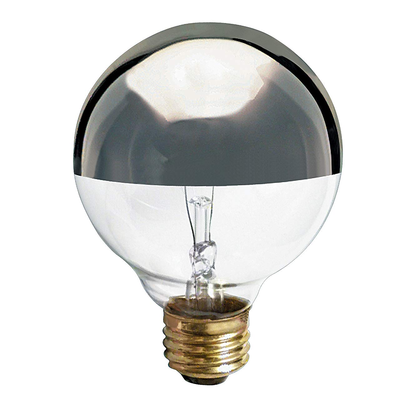 Kor (4 Pack) G25 Incandescent Light Bulb, Silver Half Chrome Crown With Mirror Reflect Glare-Less Finish, Decorative Globe 120 V