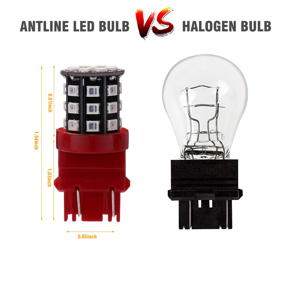 Antline LED Bulbs 3157 3156 3057 4157 3056, Super Bright 600 Lumens, Brilliant Red, Pack of 4 for Backup, Tail, Brake